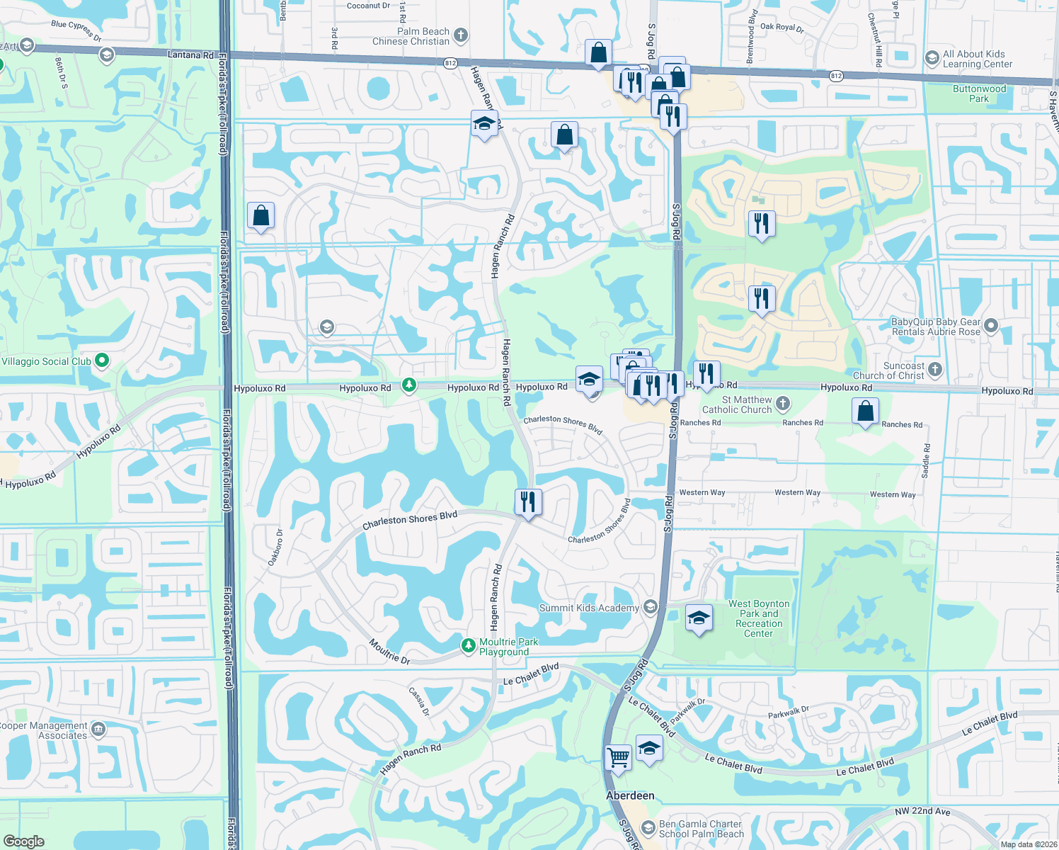 map of restaurants, bars, coffee shops, grocery stores, and more near 6923 Torch Key Street in Lake Worth
