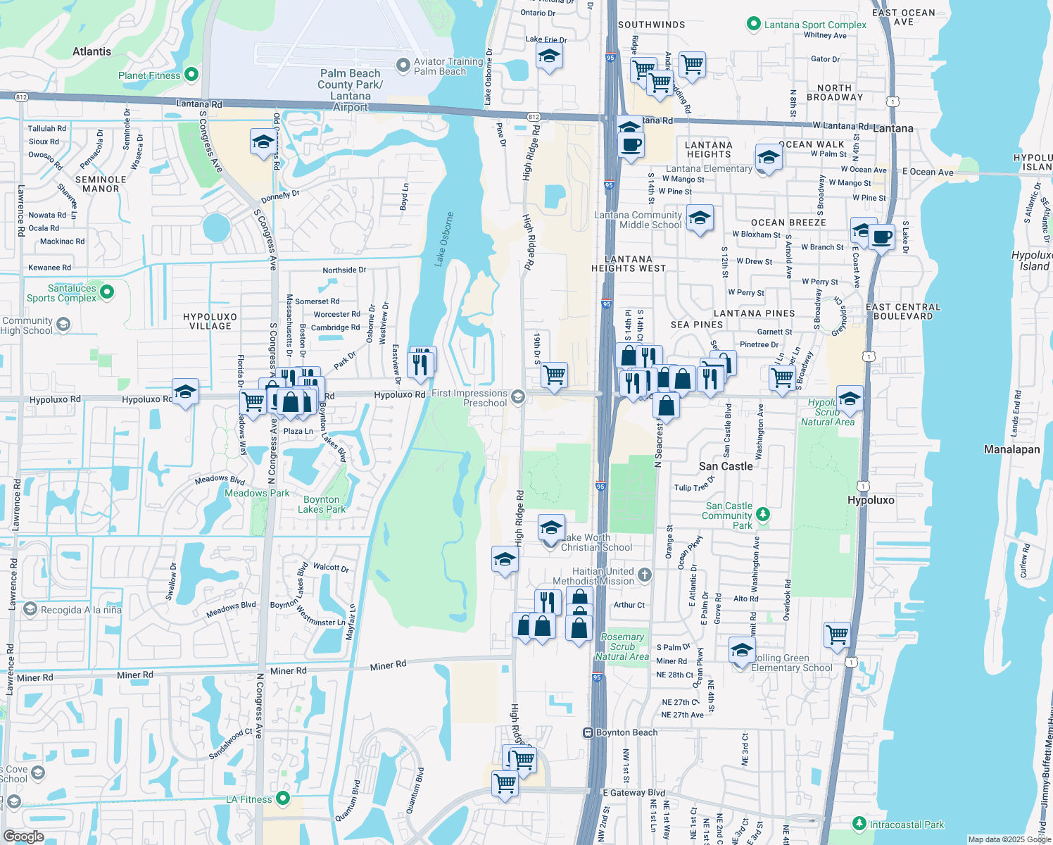 map of restaurants, bars, coffee shops, grocery stores, and more near 1984 71st St S in Boynton Beach