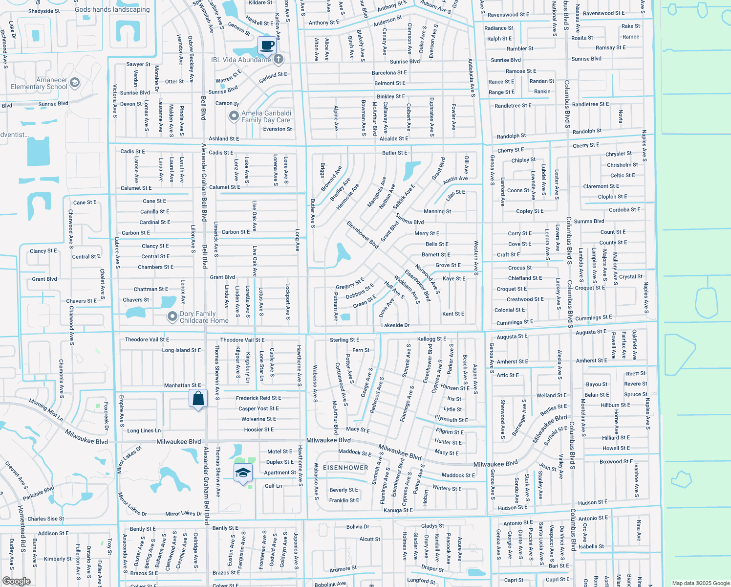 map of restaurants, bars, coffee shops, grocery stores, and more near 936 Dobbins Street East in Lehigh Acres