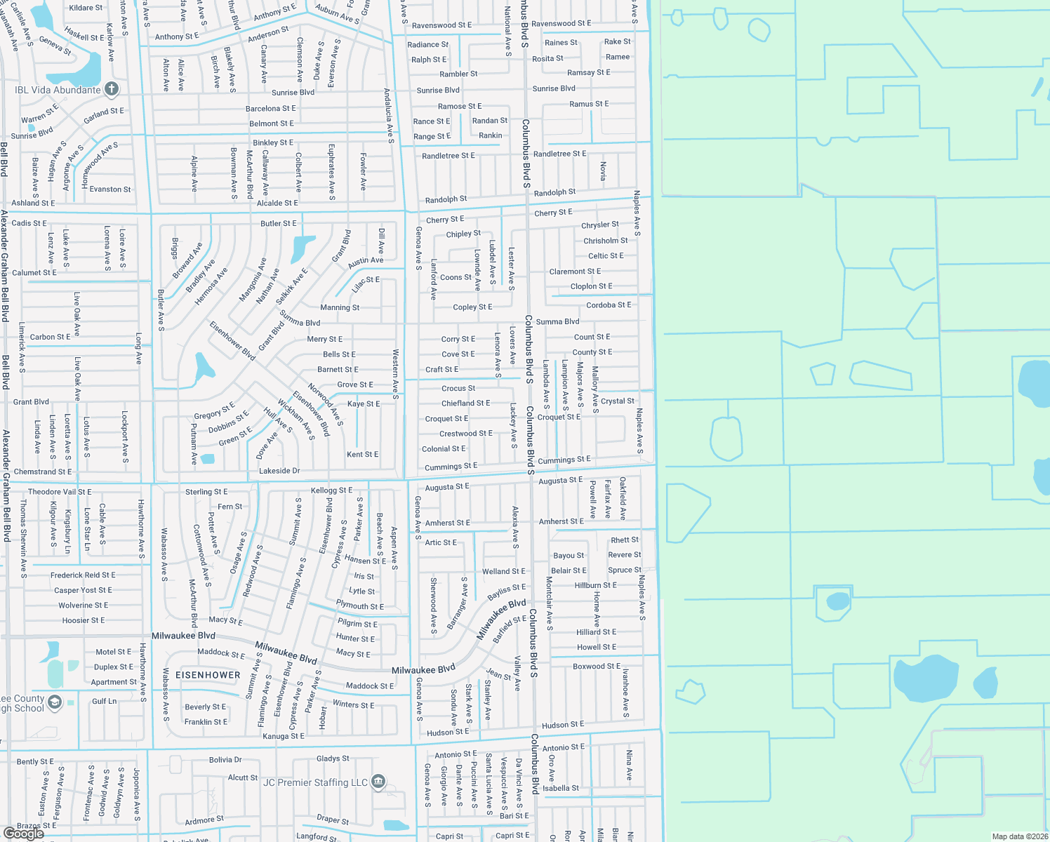 map of restaurants, bars, coffee shops, grocery stores, and more near 448 Columbus Boulevard South in Lehigh Acres