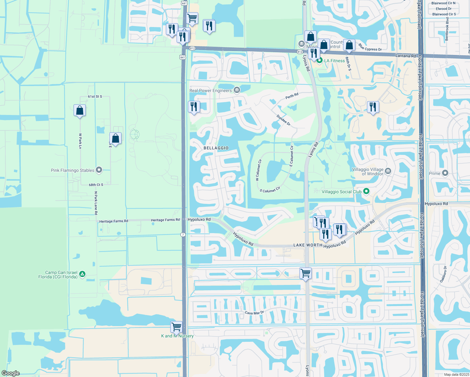 map of restaurants, bars, coffee shops, grocery stores, and more near 9575 Ravello Street in Lake Worth