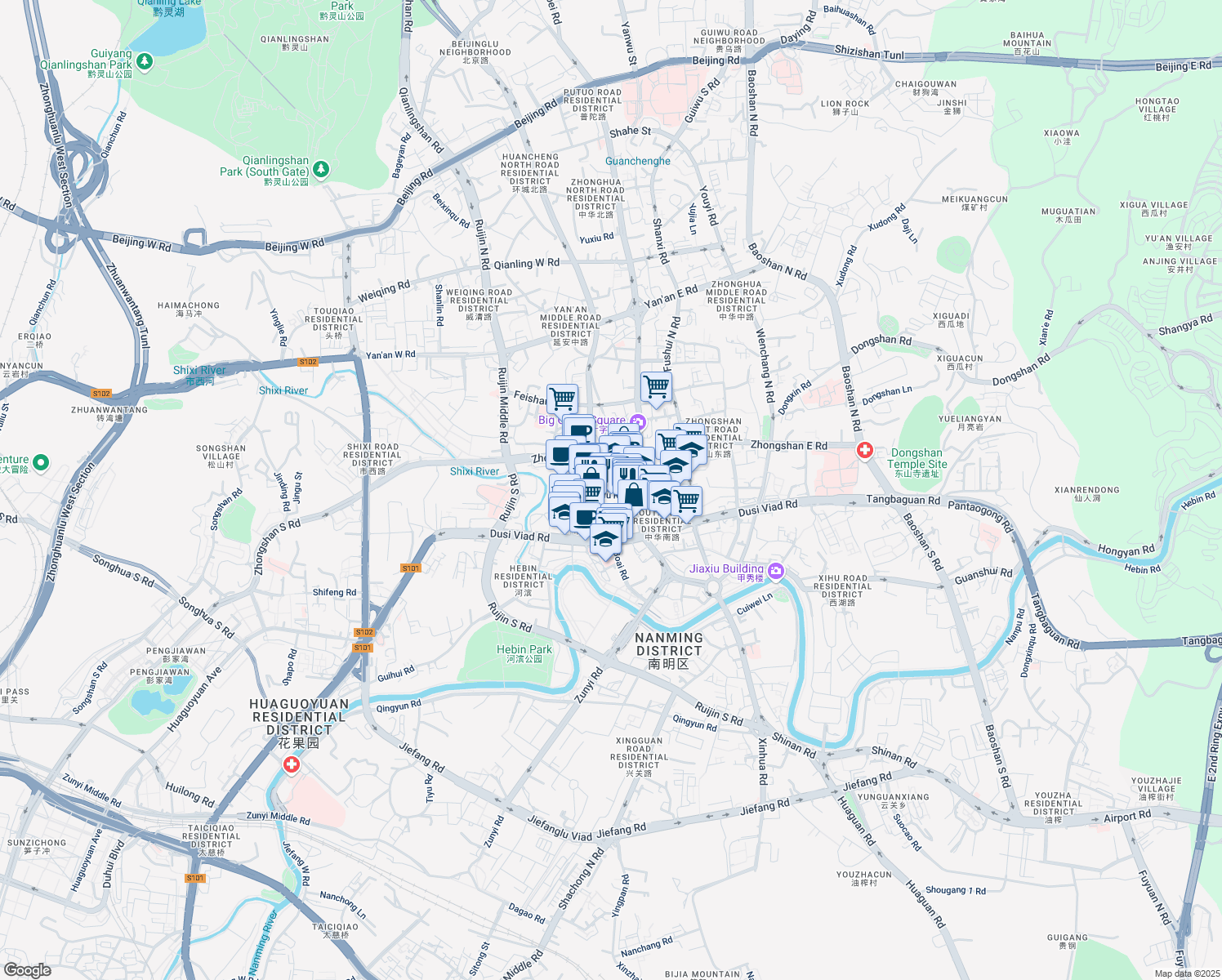 map of restaurants, bars, coffee shops, grocery stores, and more near in Guiyang