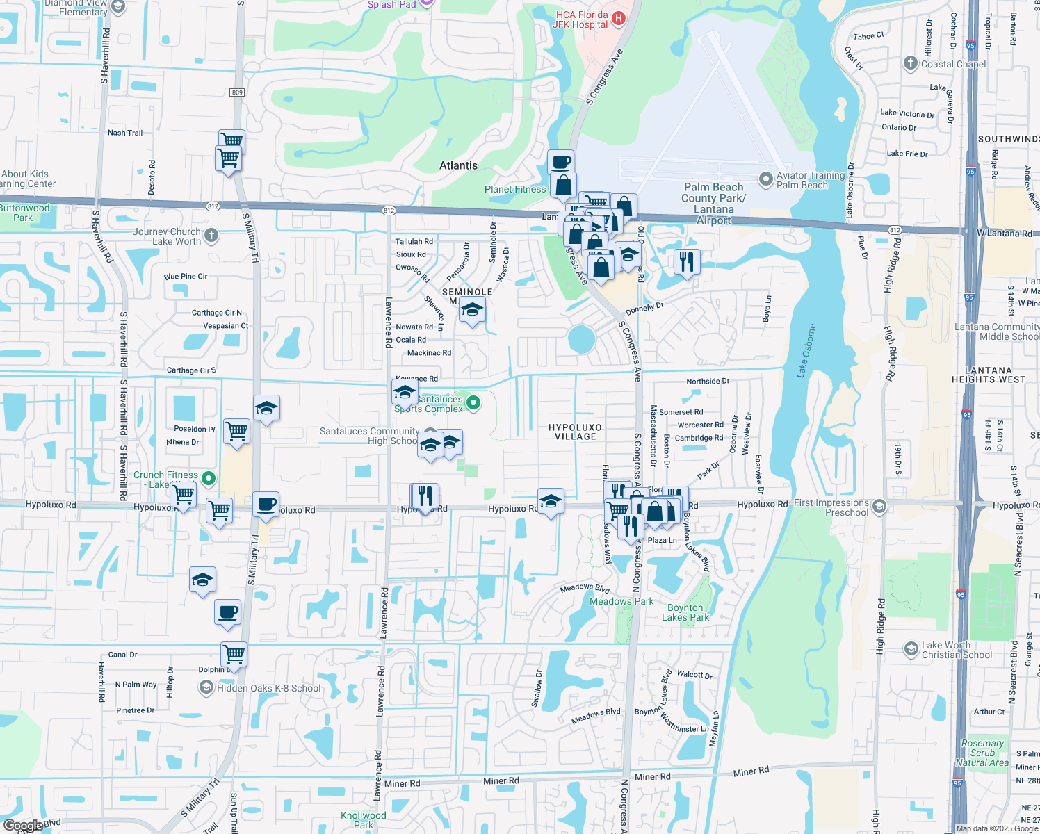 map of restaurants, bars, coffee shops, grocery stores, and more near 6653 Riparian Rd in Lake Worth