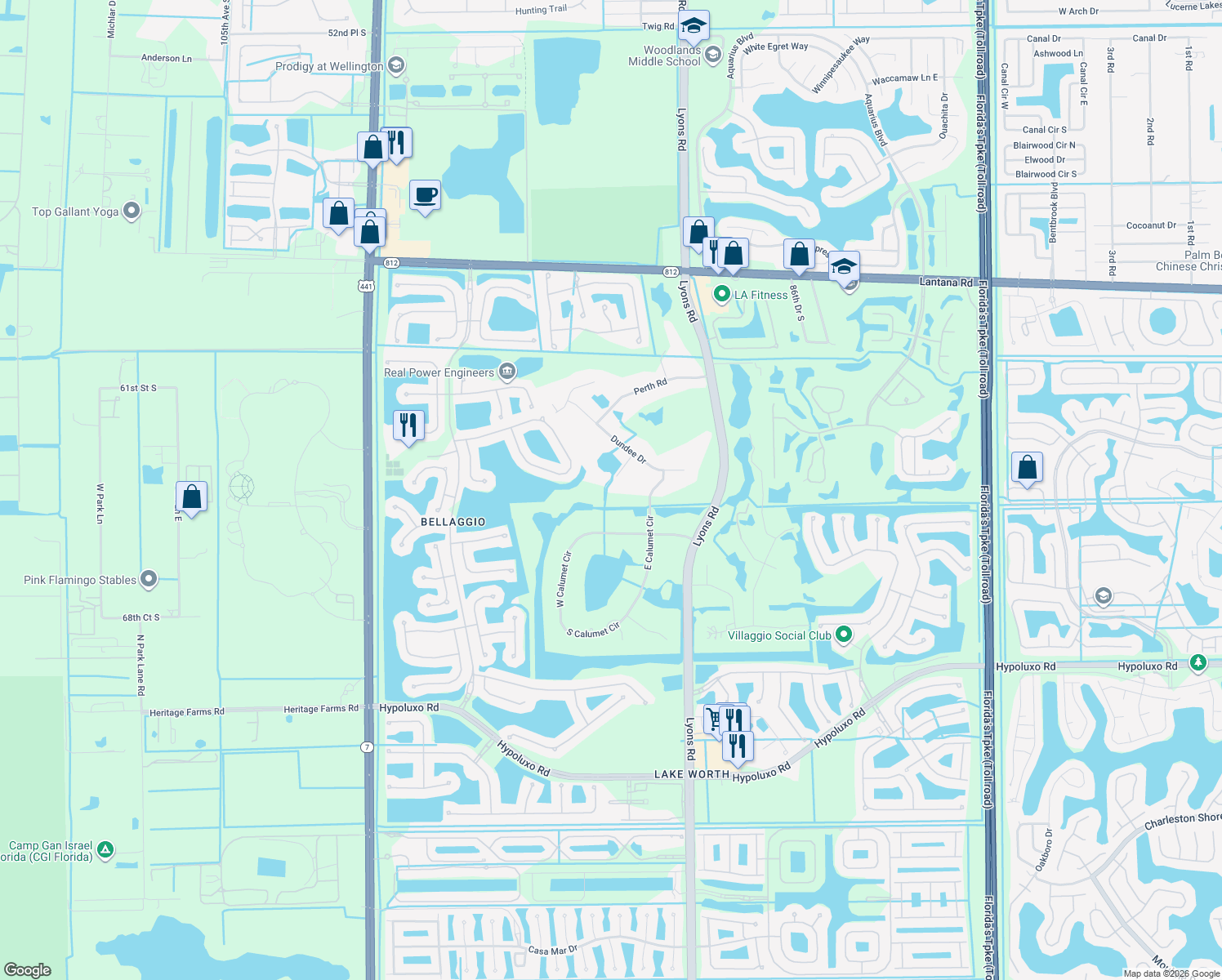 map of restaurants, bars, coffee shops, grocery stores, and more near 6690 Stirling Lane in Lake Worth