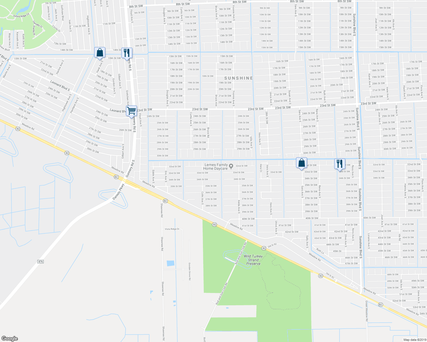 map of restaurants, bars, coffee shops, grocery stores, and more near 3908 33rd Street Southwest in Lehigh Acres