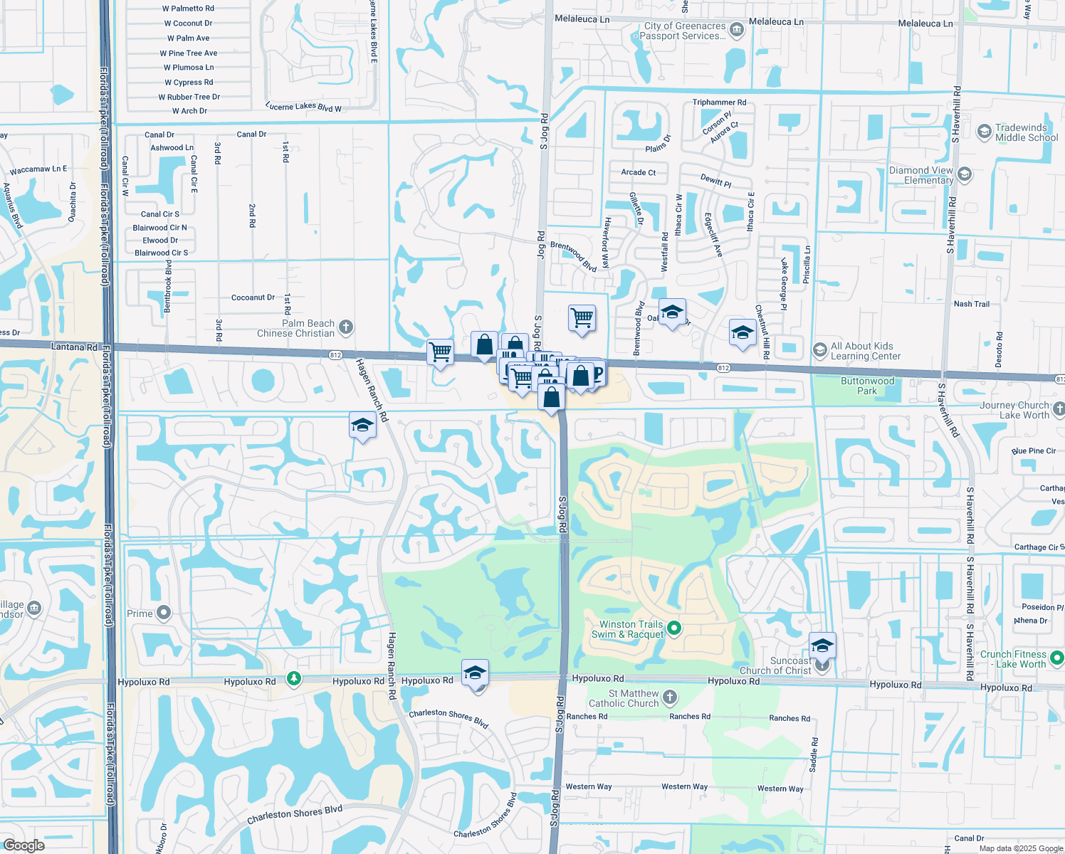 map of restaurants, bars, coffee shops, grocery stores, and more near 6169 C Durham Drive in Lake Worth