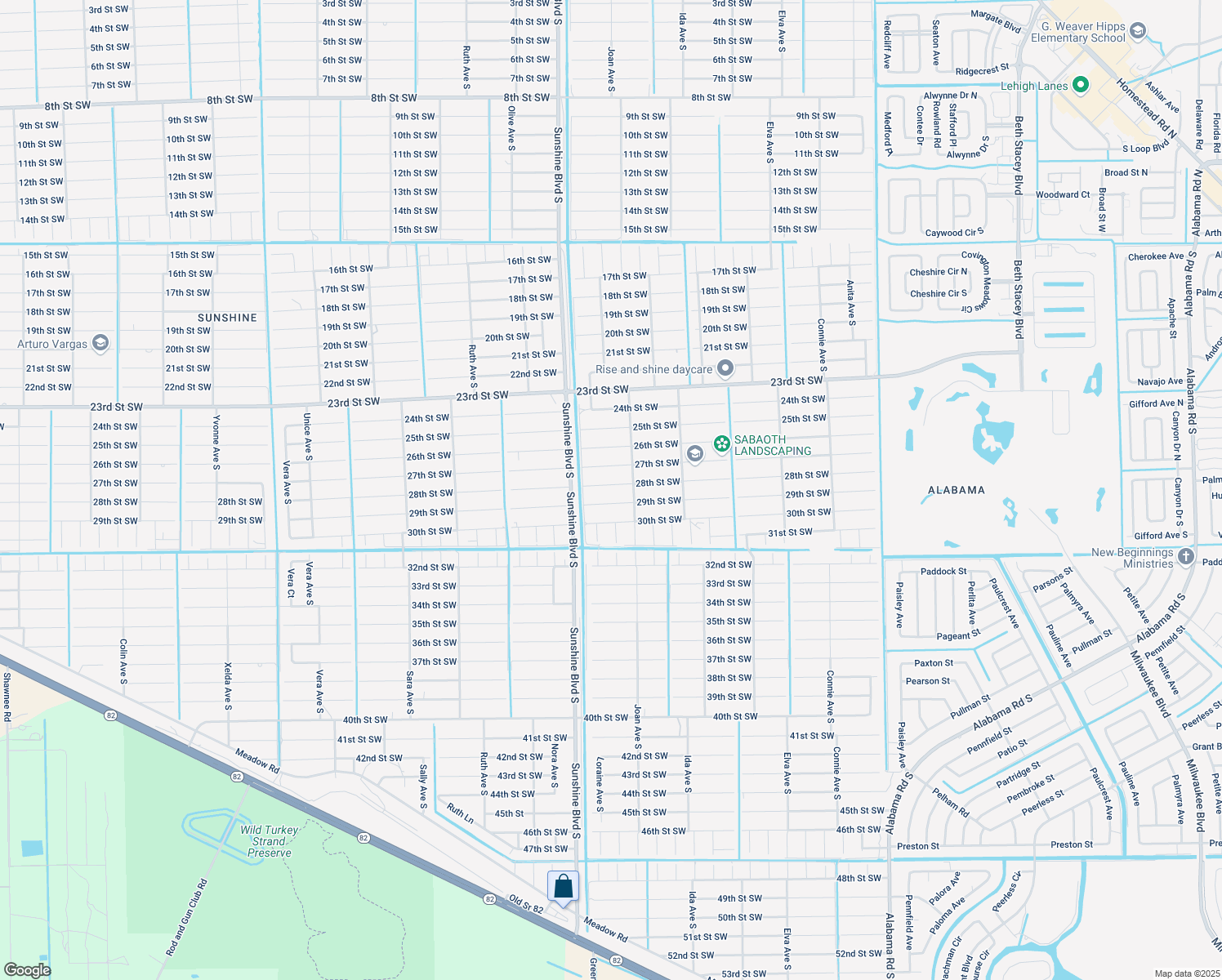 map of restaurants, bars, coffee shops, grocery stores, and more near 3009 28th Street Southwest in Lehigh Acres