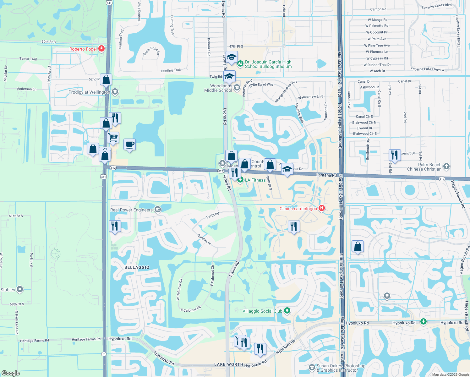 map of restaurants, bars, coffee shops, grocery stores, and more near 8438 Club Estates Way in Lake Worth