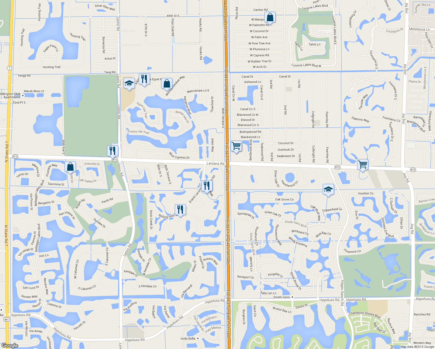 map of restaurants, bars, coffee shops, grocery stores, and more near 6080 Beaconwood Road in Lake Worth