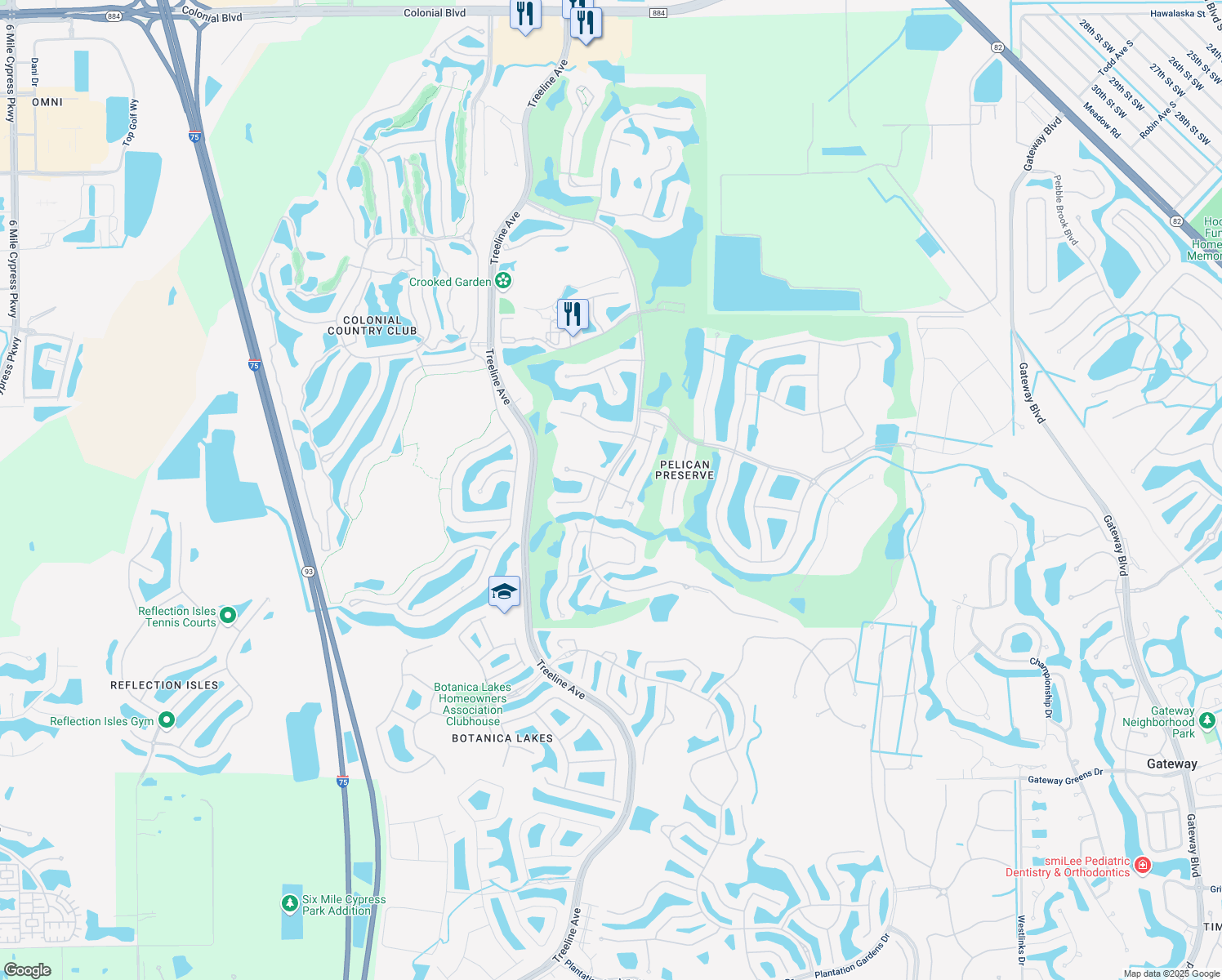 map of restaurants, bars, coffee shops, grocery stores, and more near 10700 Avila Circle in Fort Myers