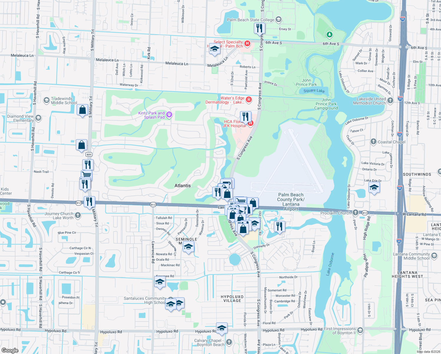 map of restaurants, bars, coffee shops, grocery stores, and more near 352 Colony Key Circle in Lake Worth