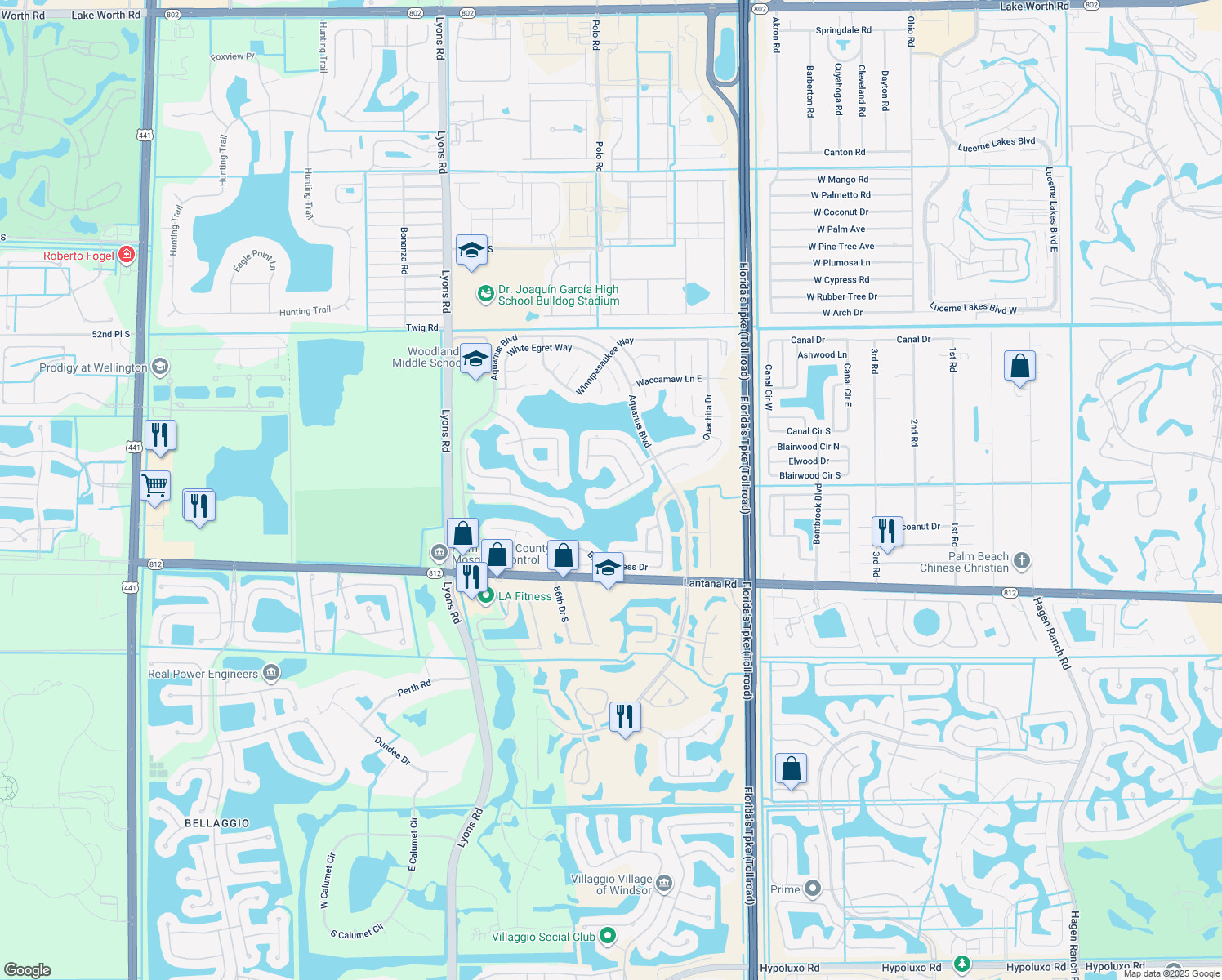 map of restaurants, bars, coffee shops, grocery stores, and more near 8354 Bonita Isle Drive in Lake Worth