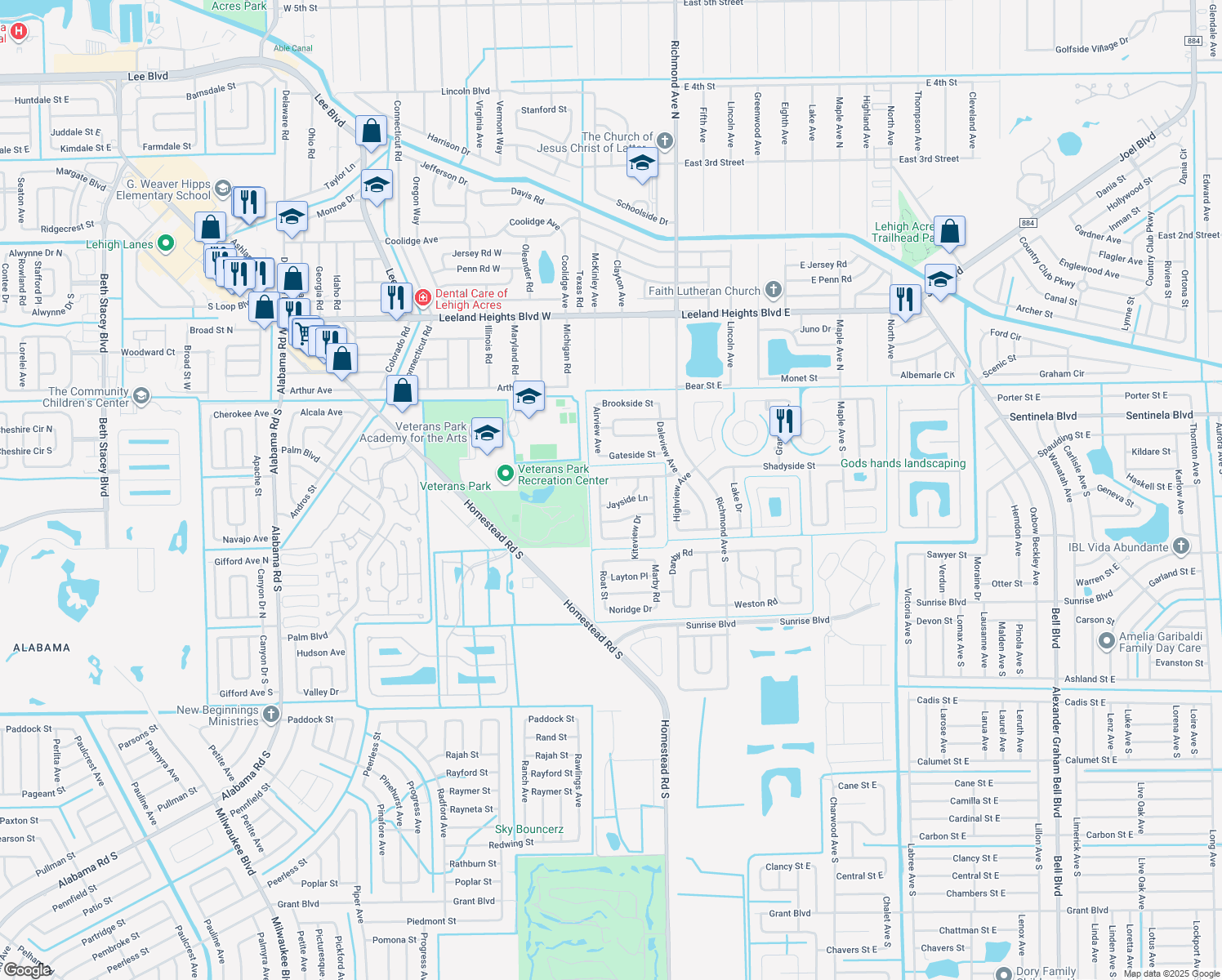 map of restaurants, bars, coffee shops, grocery stores, and more near 204 Tree Swallow Ct in Lehigh Acres