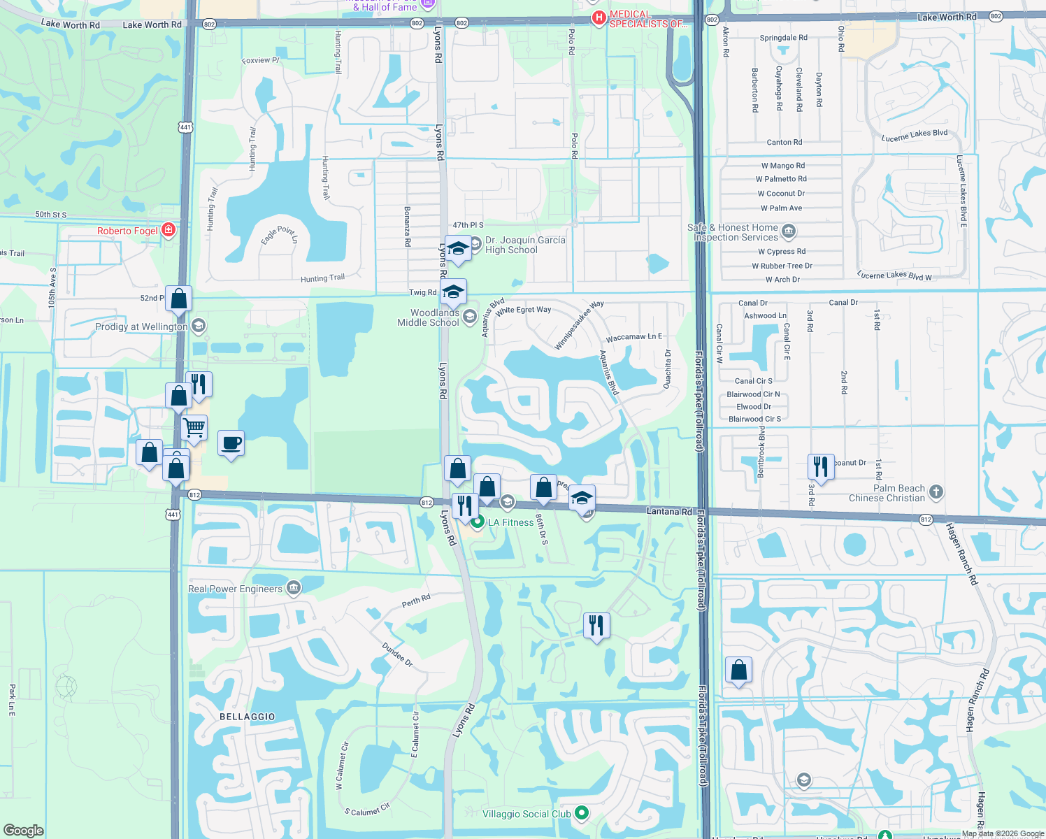 map of restaurants, bars, coffee shops, grocery stores, and more near 5637 Egret Isle Trail in Lake Worth