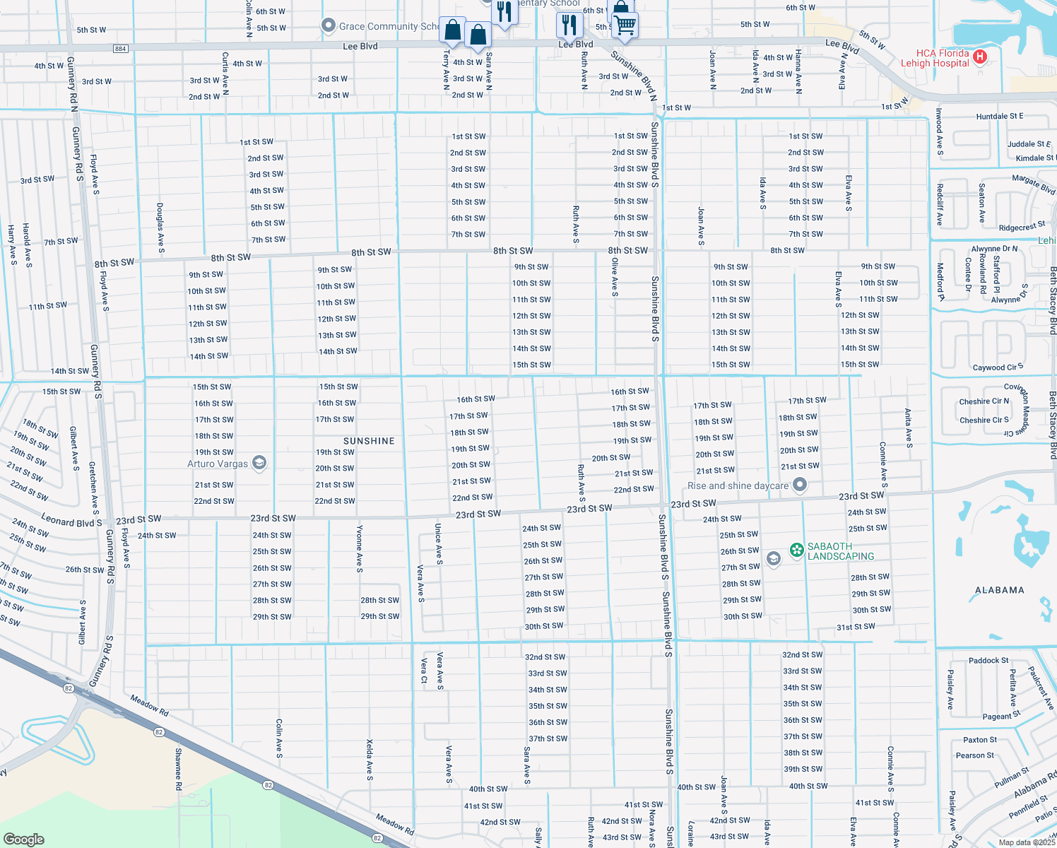 map of restaurants, bars, coffee shops, grocery stores, and more near 3402 18th St SW in Lehigh Acres