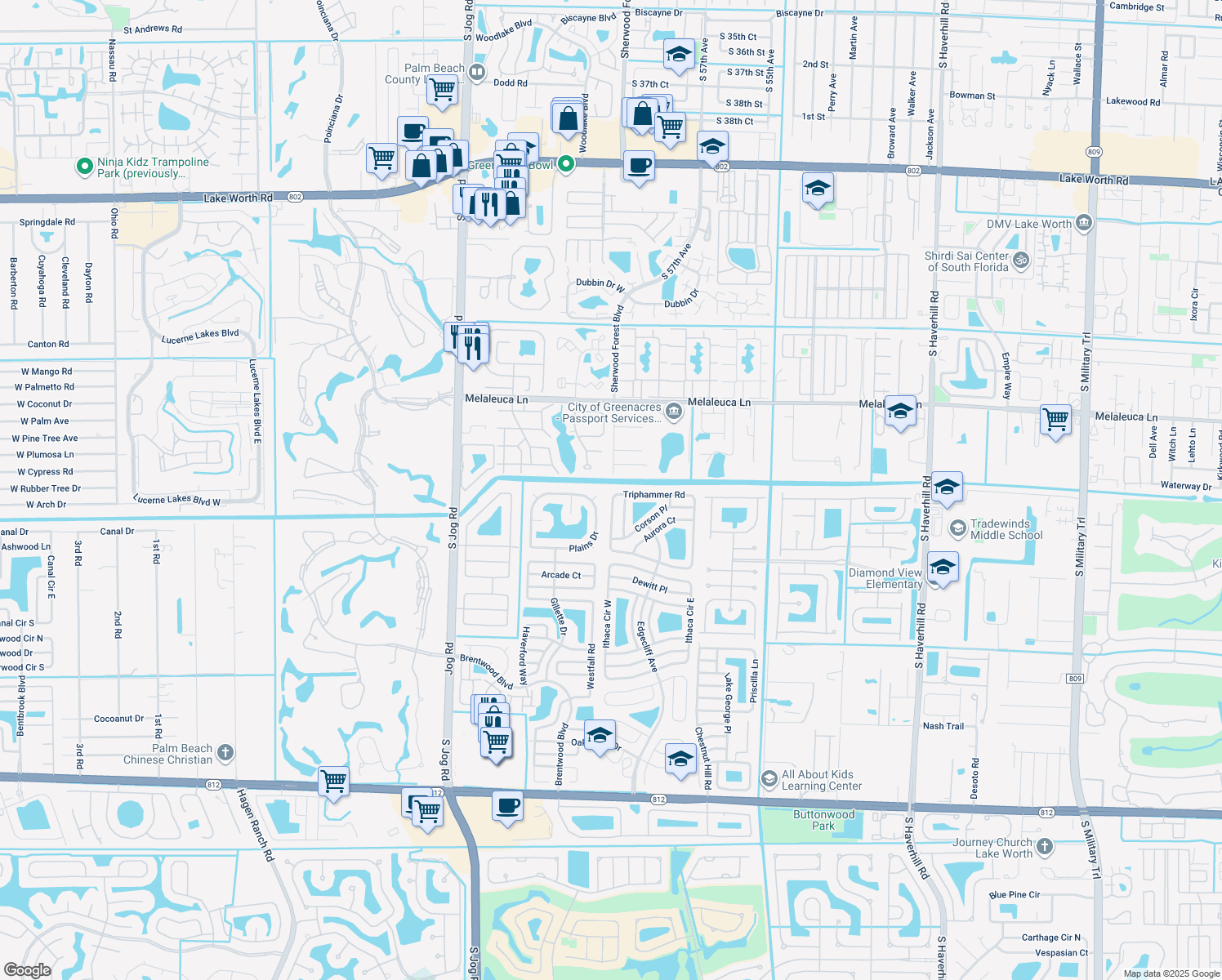 map of restaurants, bars, coffee shops, grocery stores, and more near 5928 Triphammer Rd in Lake Worth