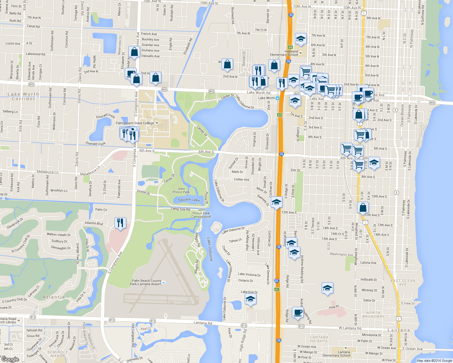 map of restaurants, bars, coffee shops, grocery stores, and more near 2192 Quail Trail in Lake Worth