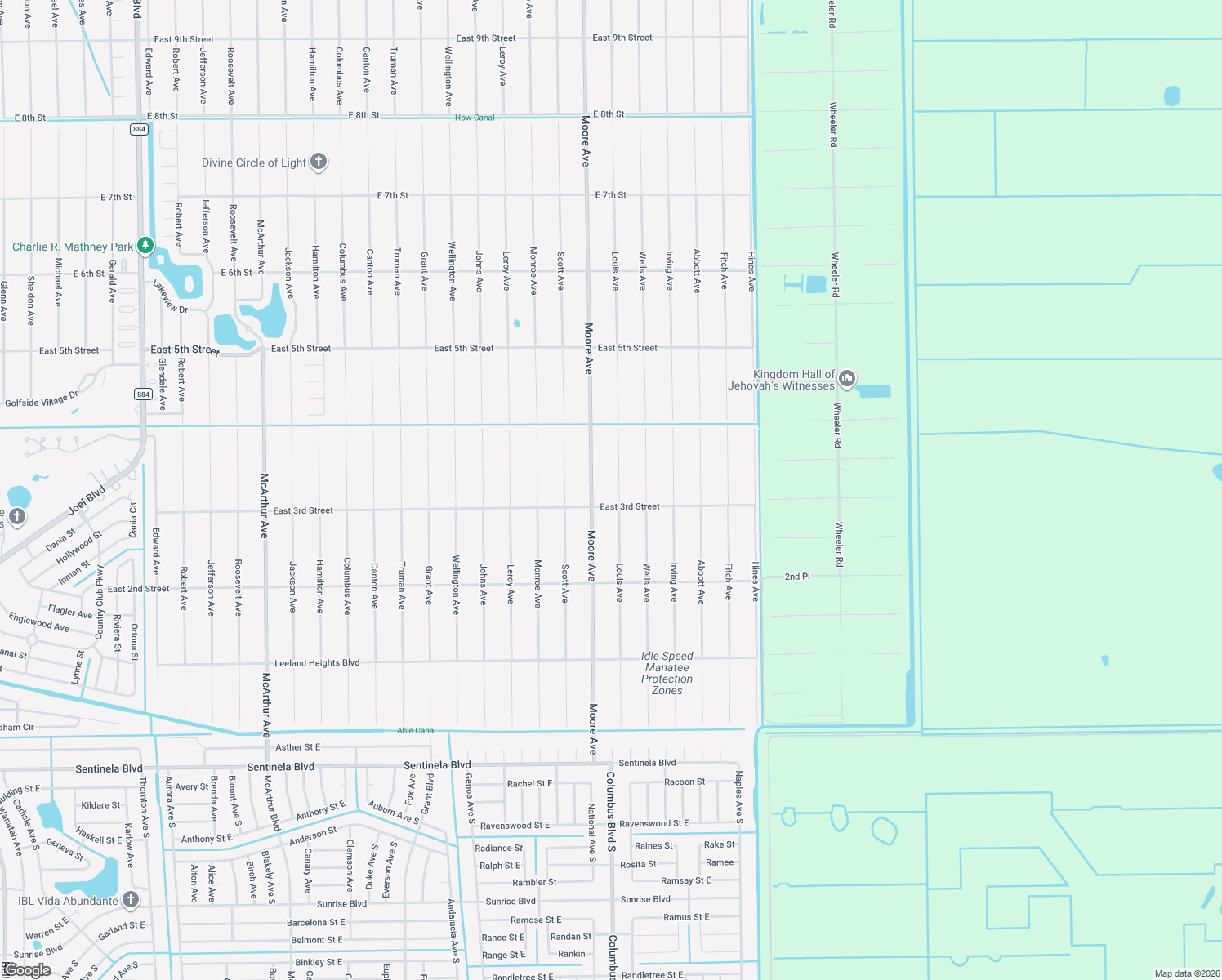 map of restaurants, bars, coffee shops, grocery stores, and more near 305 Louis Avenue in Lehigh Acres