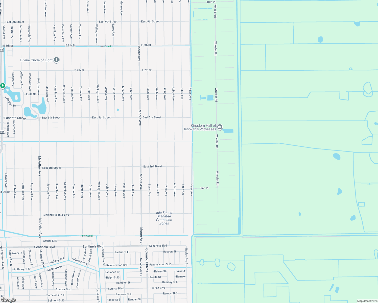 map of restaurants, bars, coffee shops, grocery stores, and more near 315 Hines Avenue in Lehigh Acres