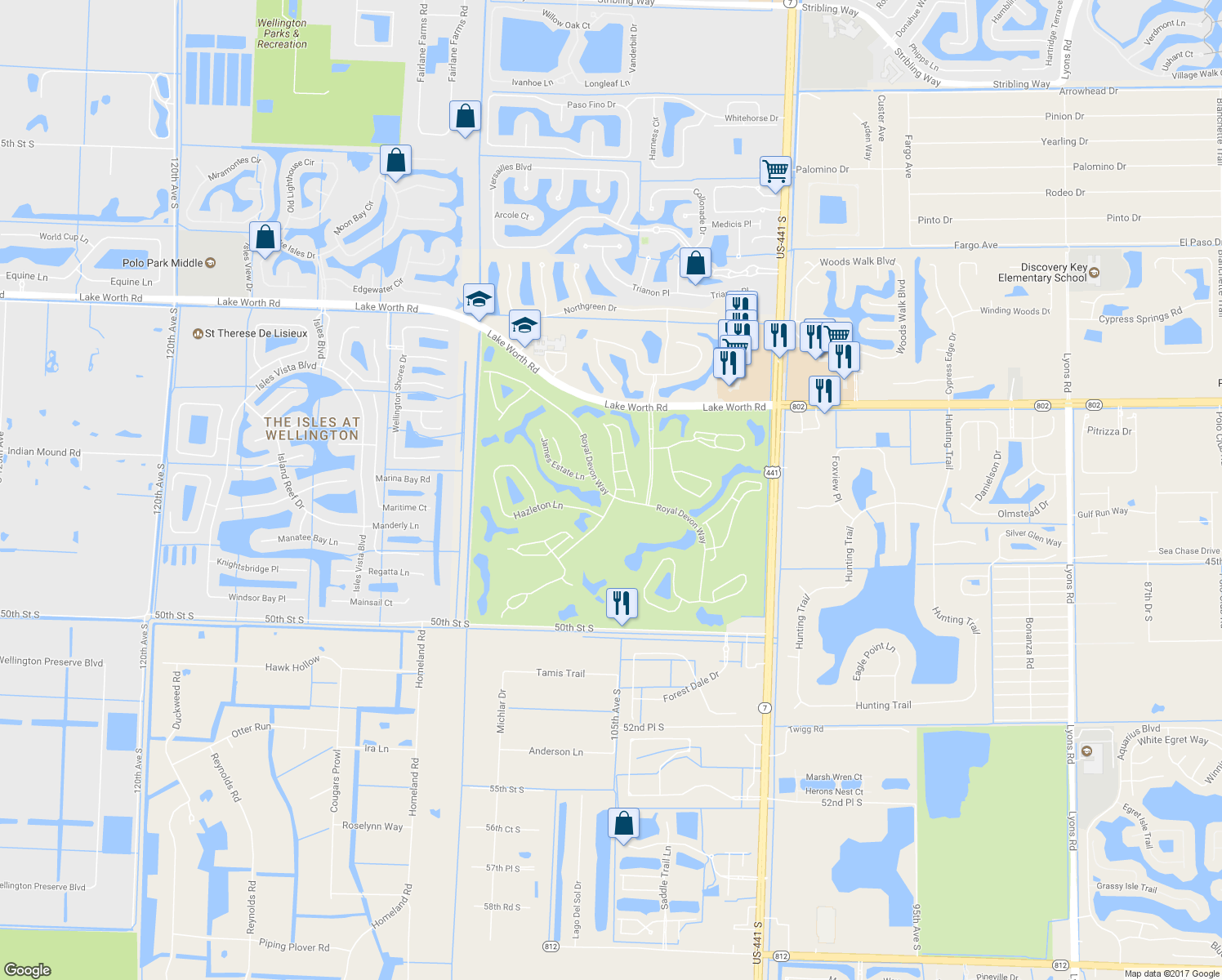 map of restaurants, bars, coffee shops, grocery stores, and more near 4325 Kensington Park Way in Lake Worth
