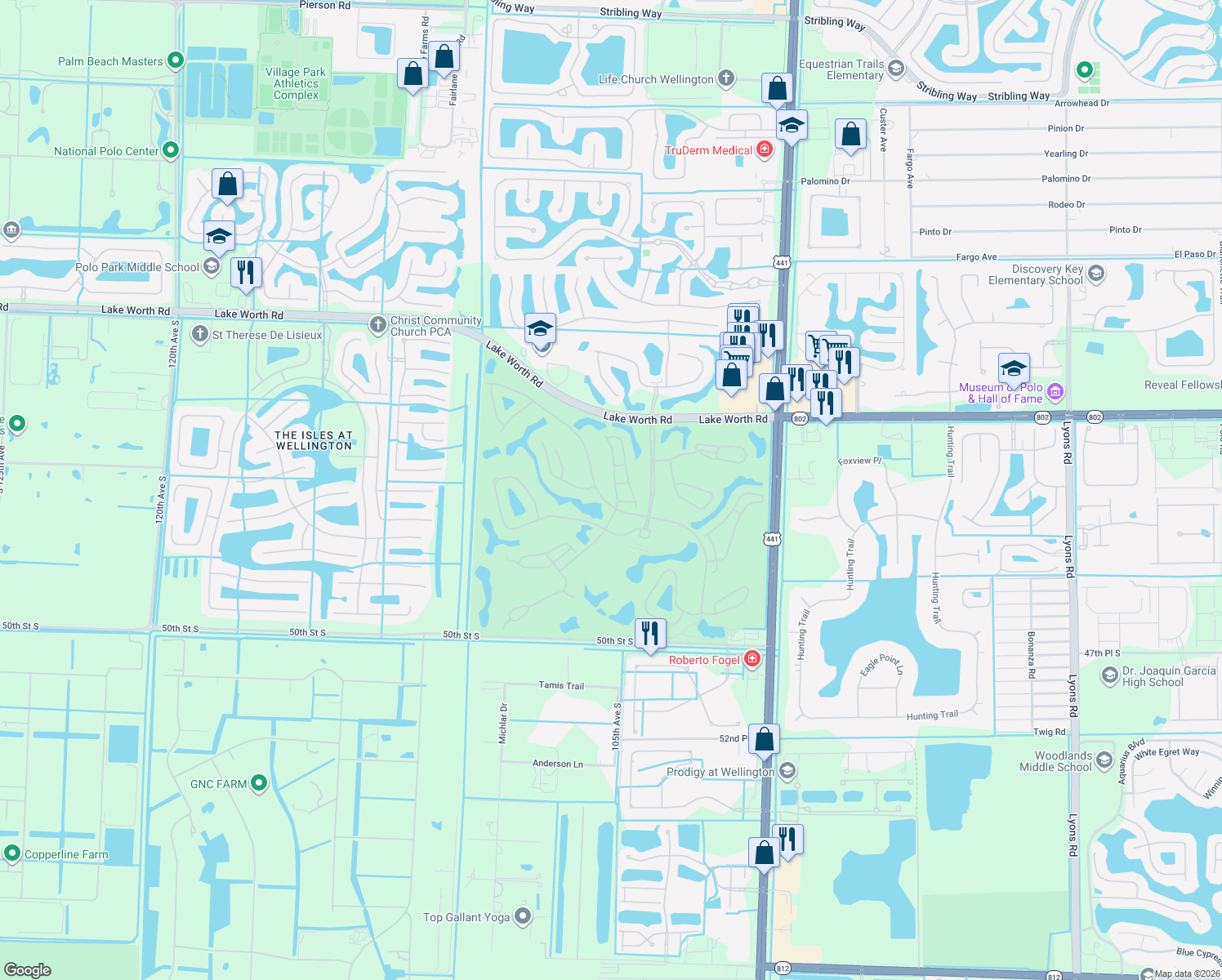 map of restaurants, bars, coffee shops, grocery stores, and more near 4341 Kensington Park Way in Lake Worth