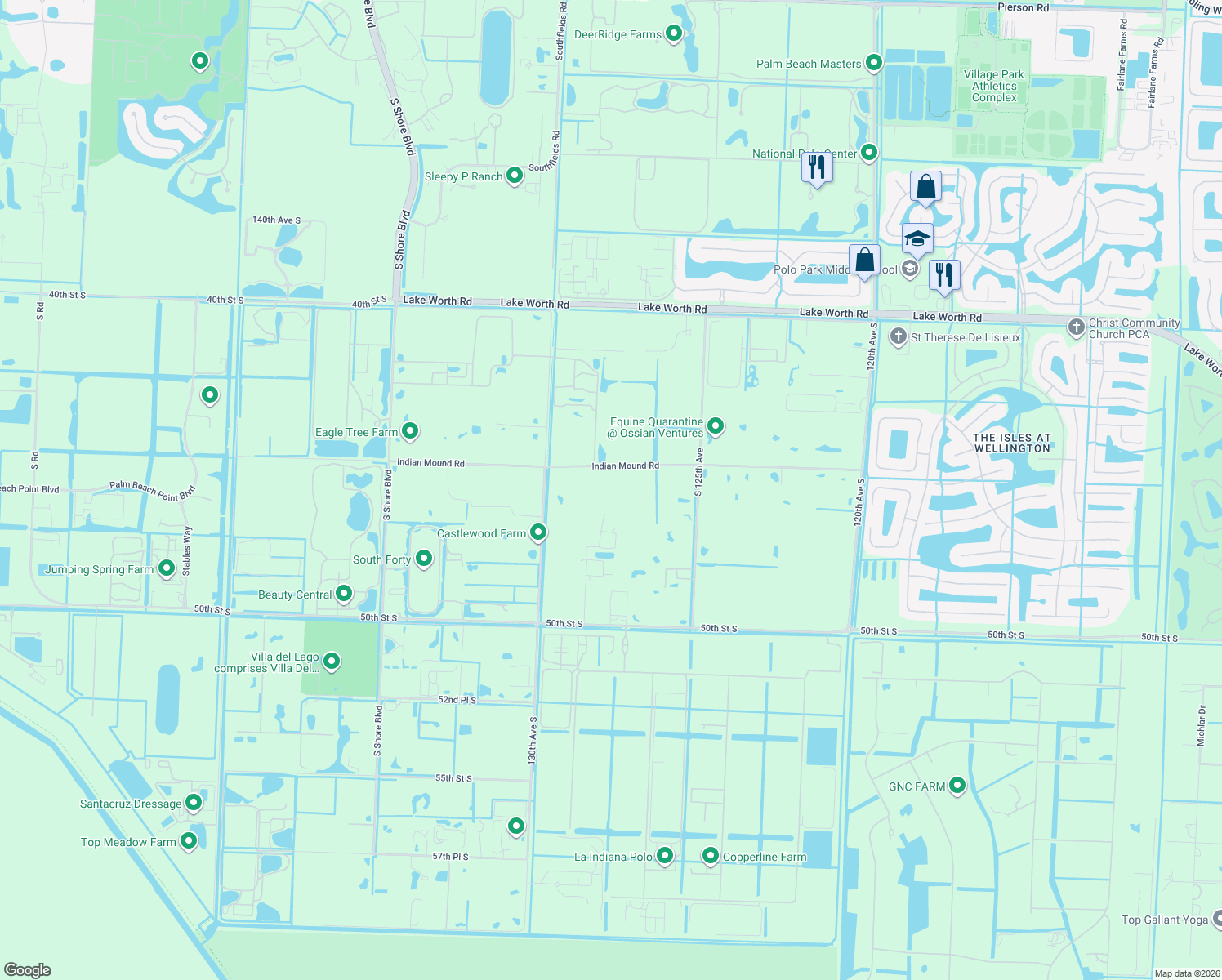 map of restaurants, bars, coffee shops, grocery stores, and more near 12784 Indian Mound Road in Wellington