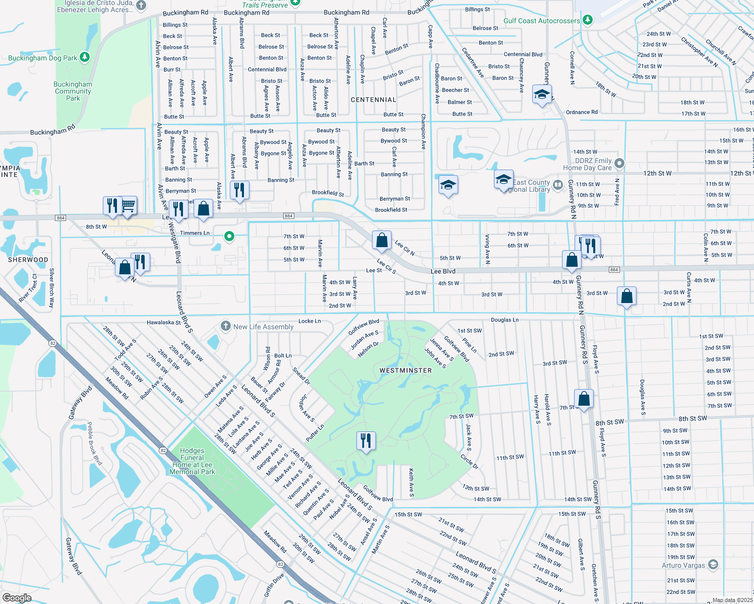 map of restaurants, bars, coffee shops, grocery stores, and more near 5018 2nd Street West in Lehigh Acres
