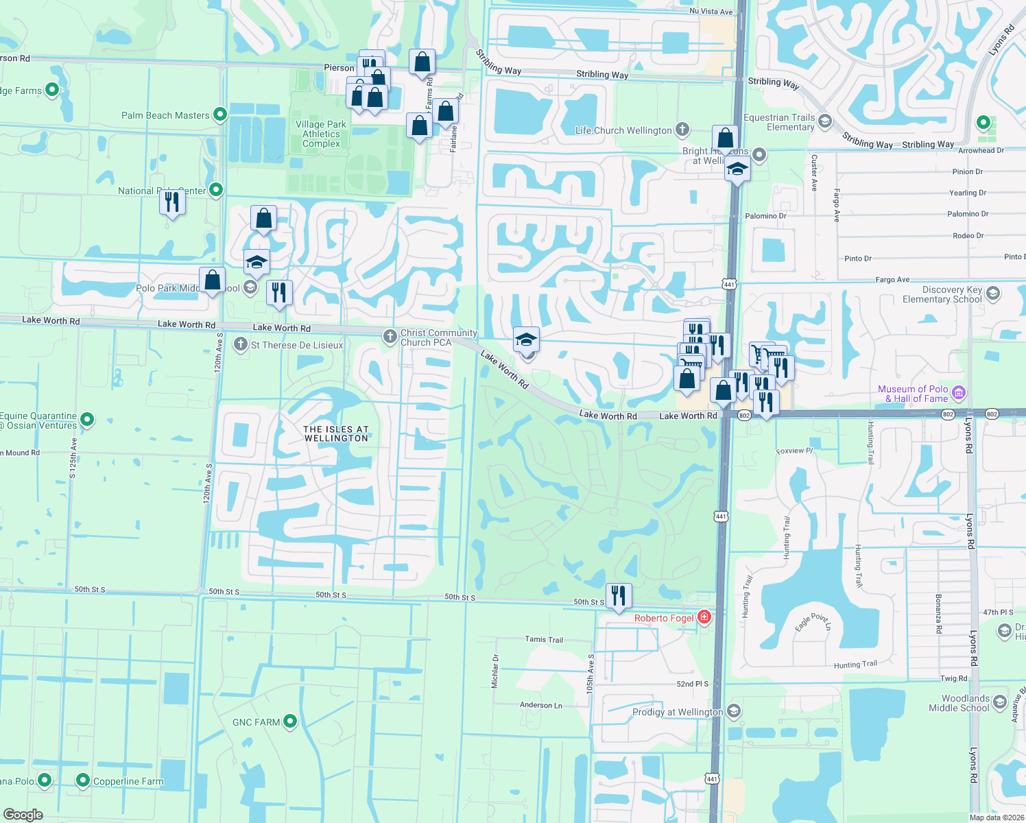 map of restaurants, bars, coffee shops, grocery stores, and more near 4194 Imperial Isle Drive in Lake Worth