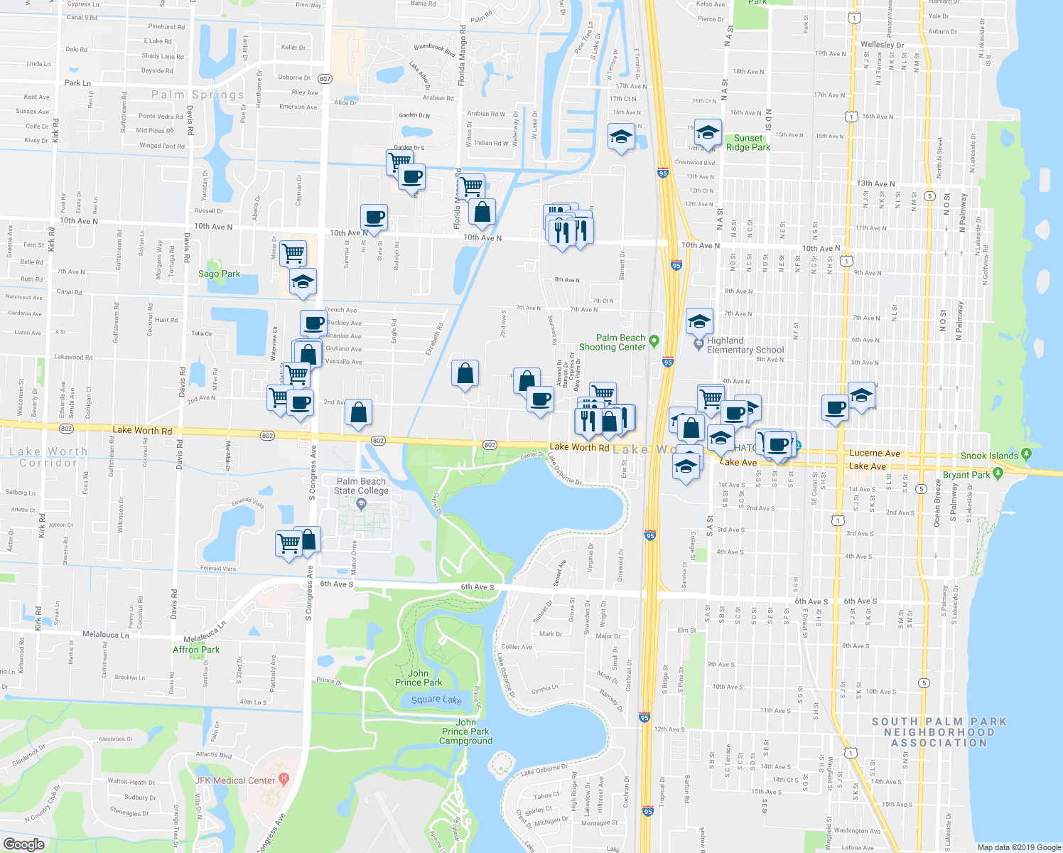 map of restaurants, bars, coffee shops, grocery stores, and more near 2220 Lake Worth Road in Lake Worth