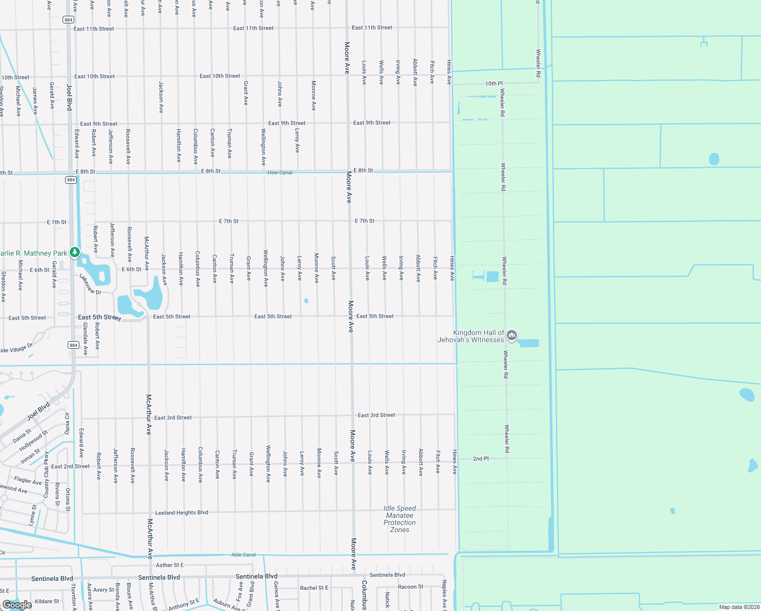 map of restaurants, bars, coffee shops, grocery stores, and more near 505 Wells Avenue in Lehigh Acres