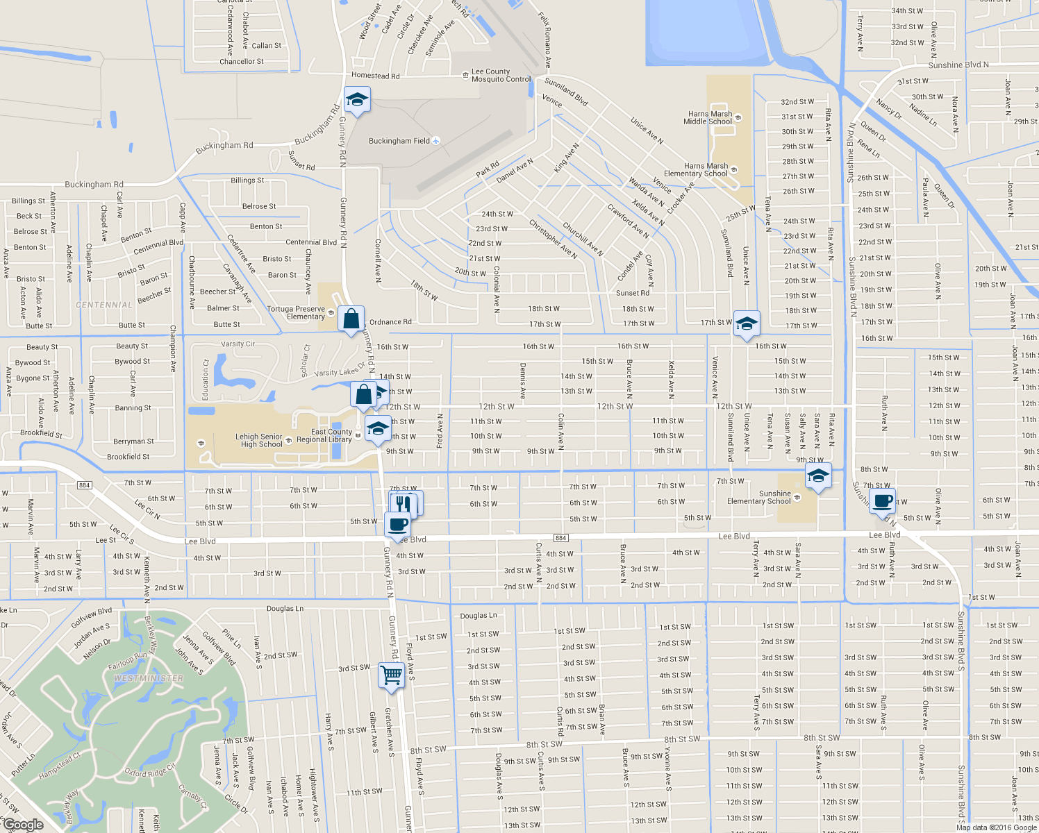 map of restaurants, bars, coffee shops, grocery stores, and more near 4100 11th Street West in Lehigh Acres