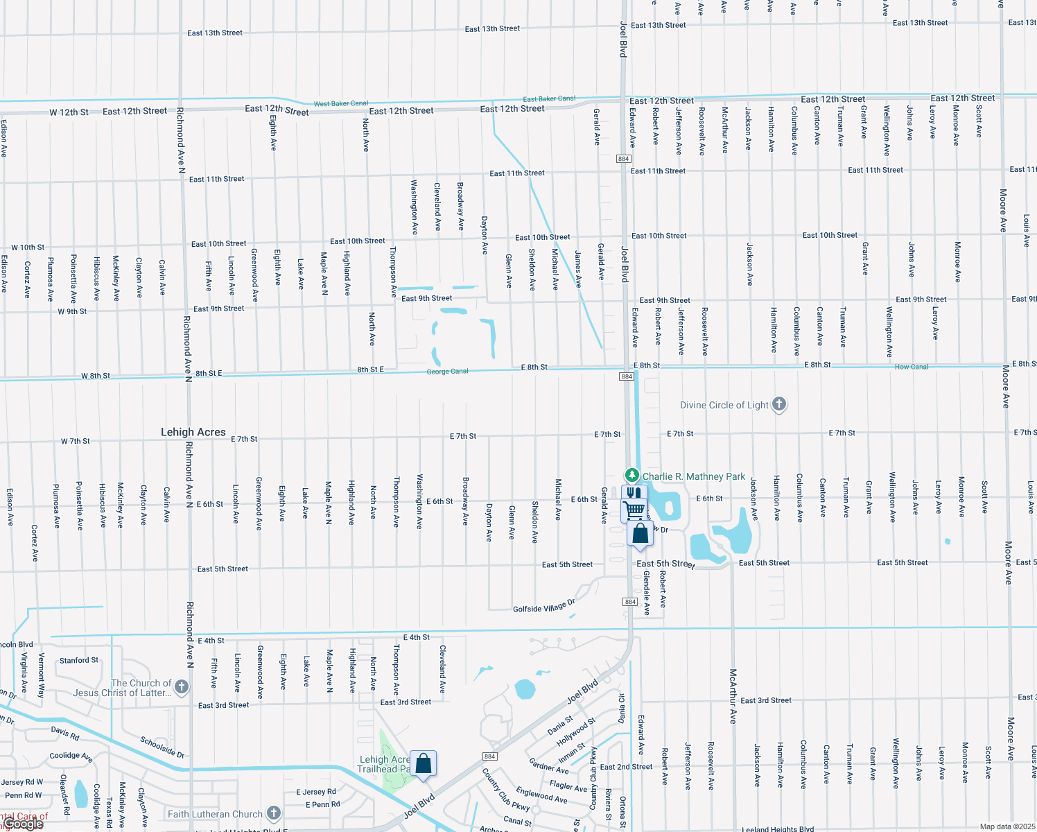 map of restaurants, bars, coffee shops, grocery stores, and more near 706 Glenn Avenue in Lehigh Acres