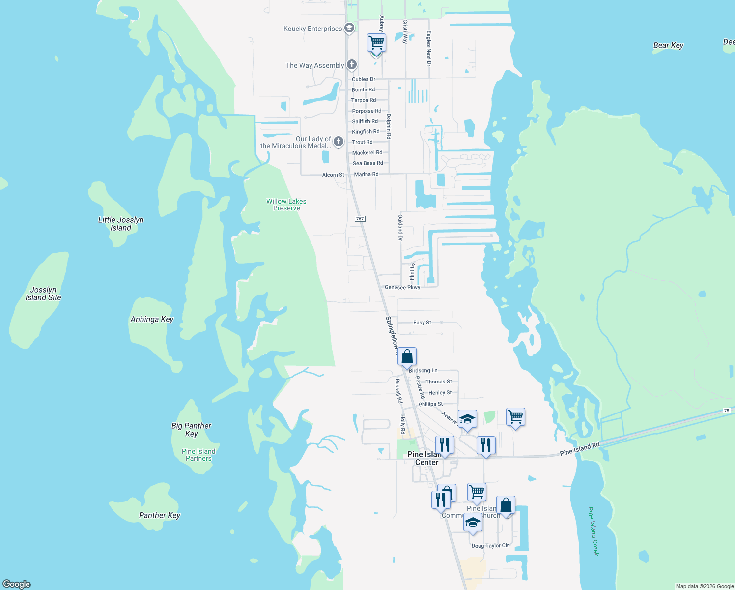 map of restaurants, bars, coffee shops, grocery stores, and more near 5904 Wisconsin Street in Bokeelia