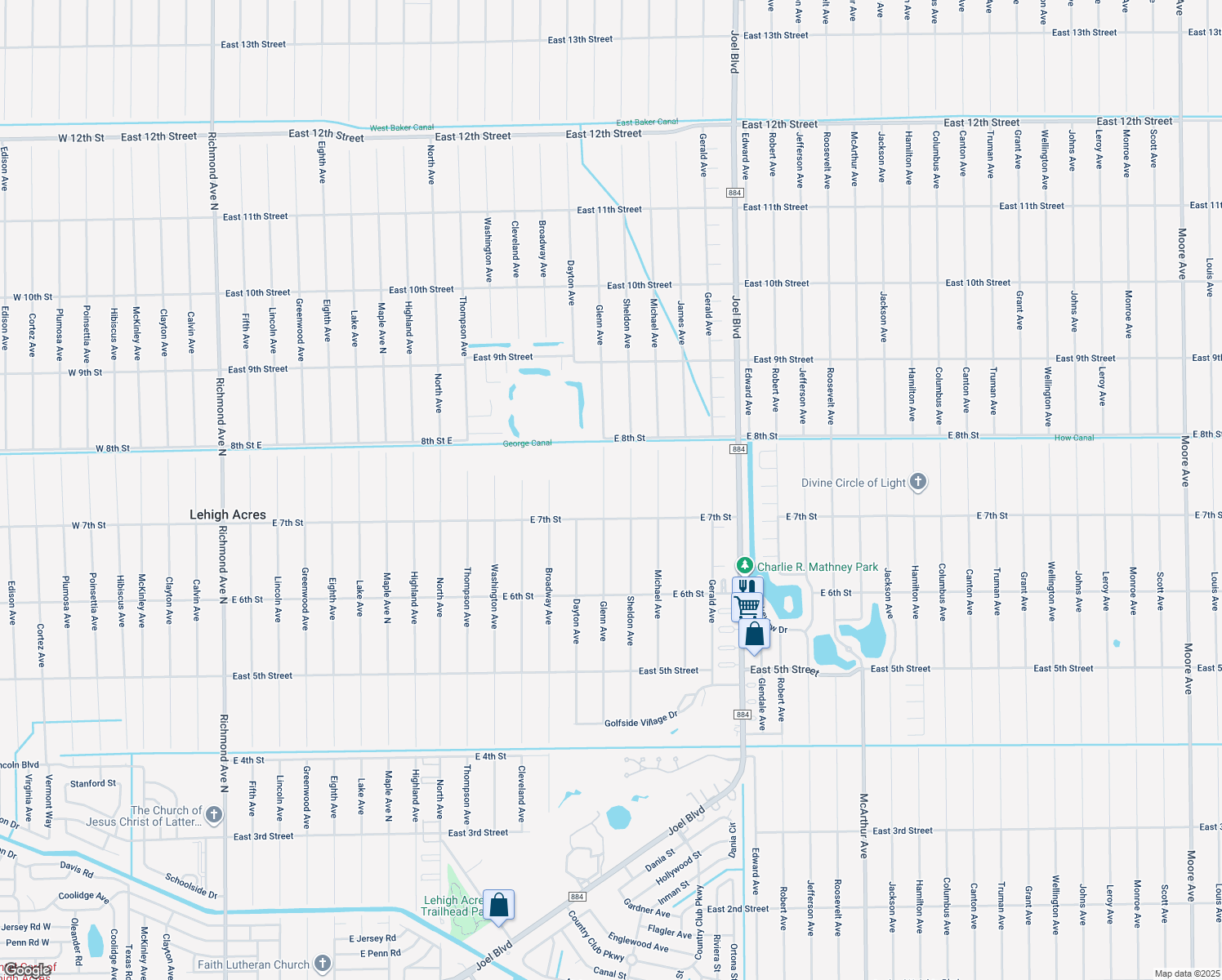 map of restaurants, bars, coffee shops, grocery stores, and more near 708 Glenn Avenue in Lehigh Acres