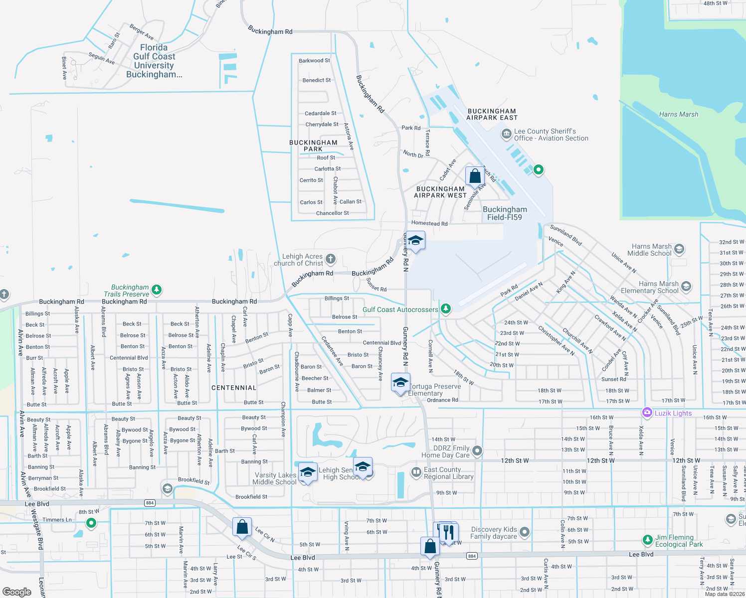 map of restaurants, bars, coffee shops, grocery stores, and more near 5031 Sunset Road in Lehigh Acres