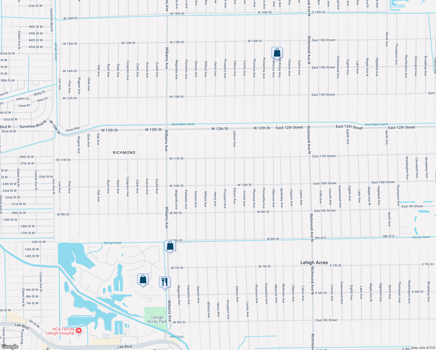 map of restaurants, bars, coffee shops, grocery stores, and more near 1008 Henry Avenue in Lehigh Acres