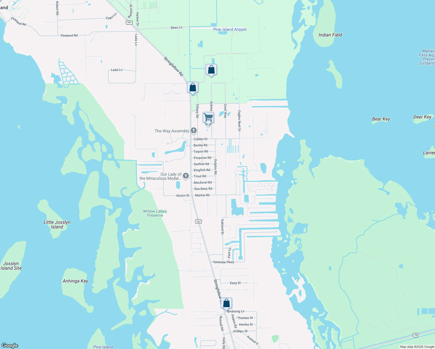 map of restaurants, bars, coffee shops, grocery stores, and more near 12184 Dolphin Road in Bokeelia