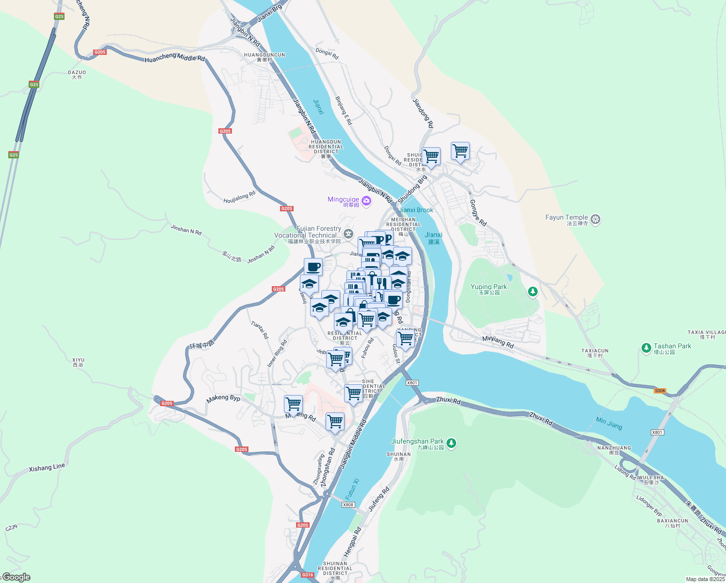 map of restaurants, bars, coffee shops, grocery stores, and more near in Nanping