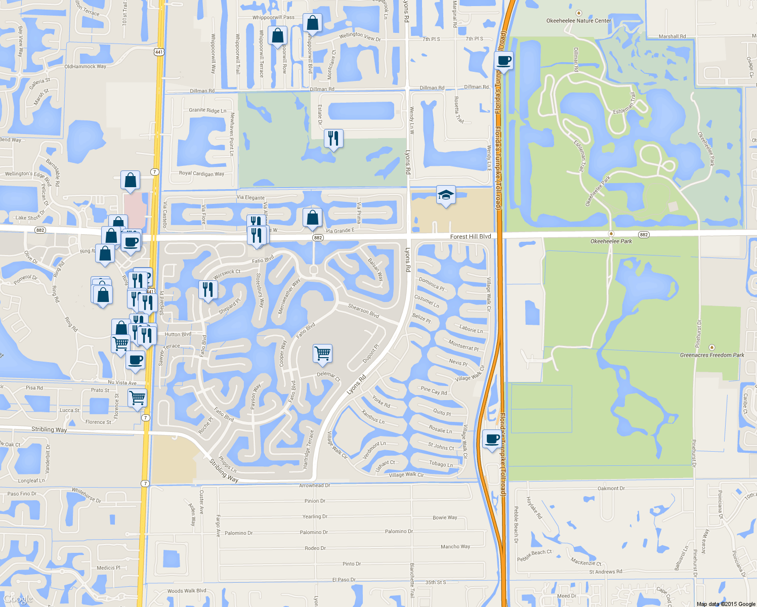 map of restaurants, bars, coffee shops, grocery stores, and more near 9019 Alexandra Circle in Wellington