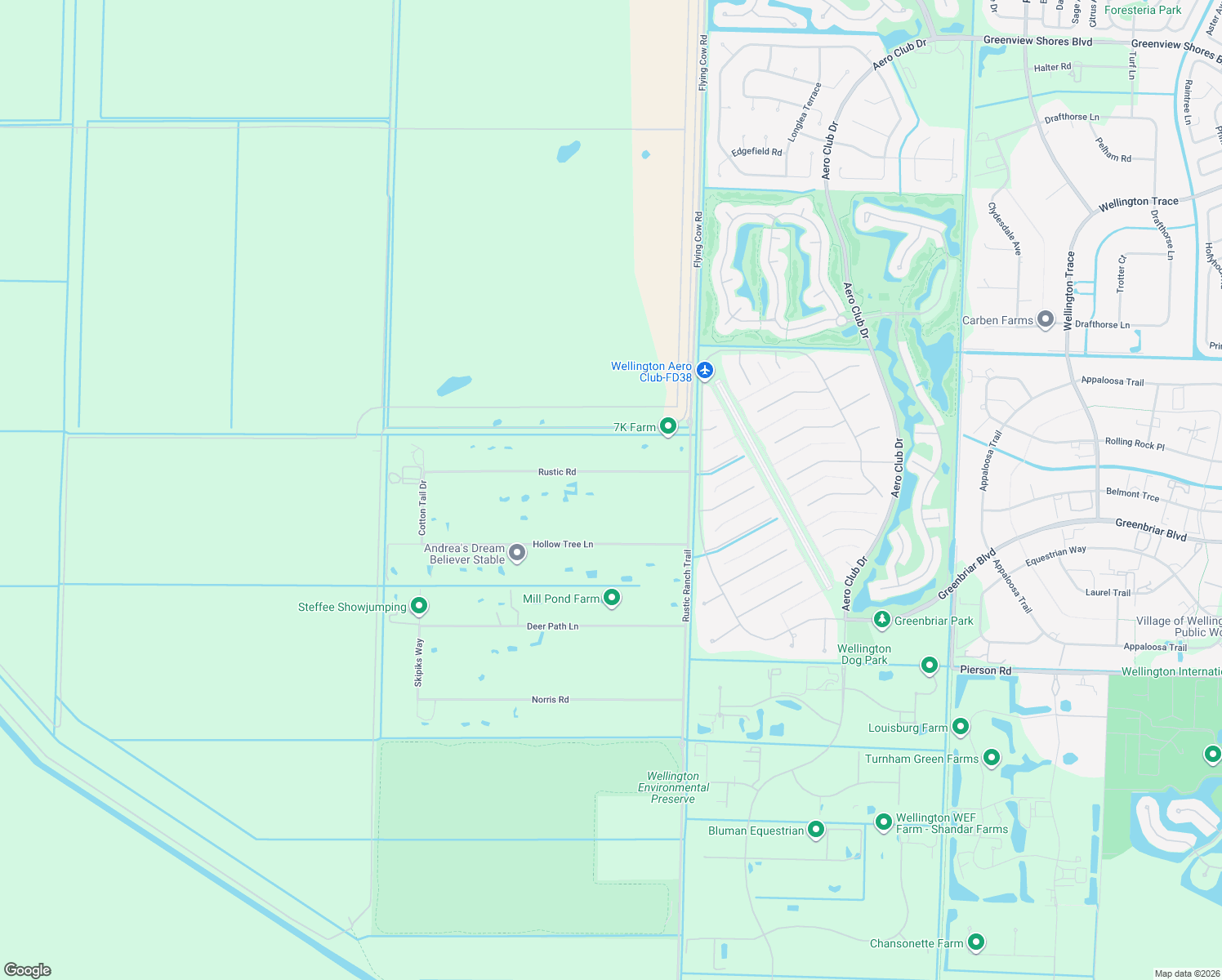 map of restaurants, bars, coffee shops, grocery stores, and more near 16290 Cotton Tail Drive in Wellington