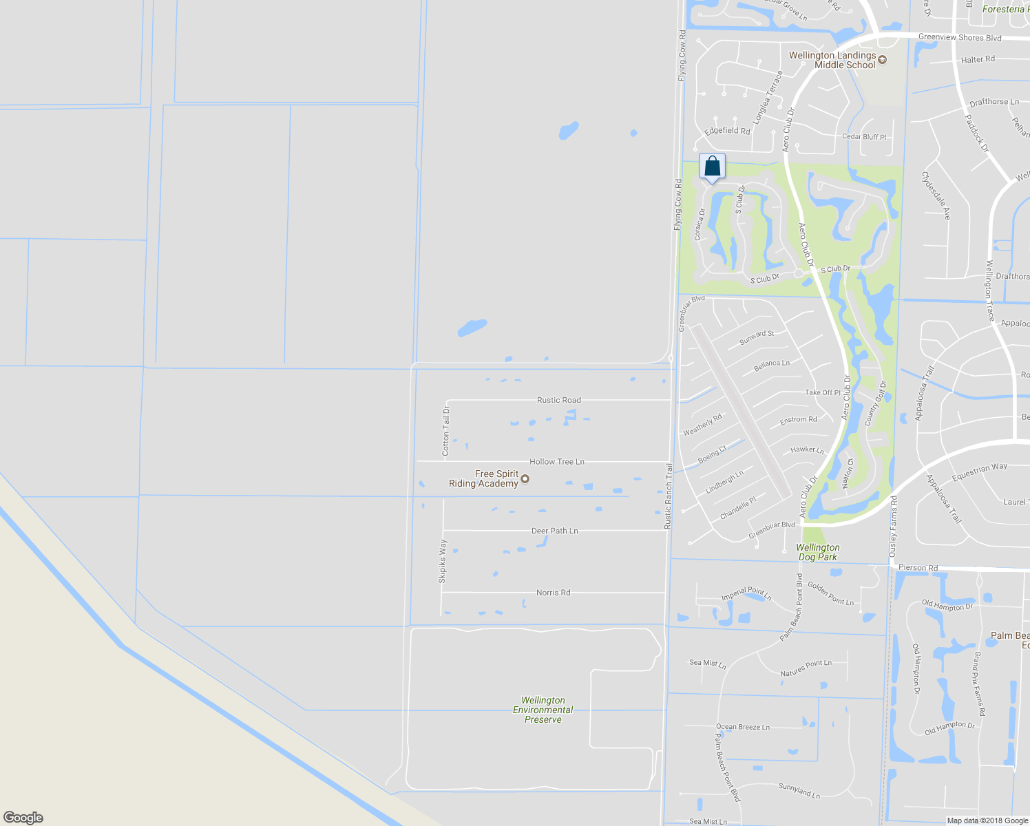 map of restaurants, bars, coffee shops, grocery stores, and more near 16490 Rustic Road in Wellington