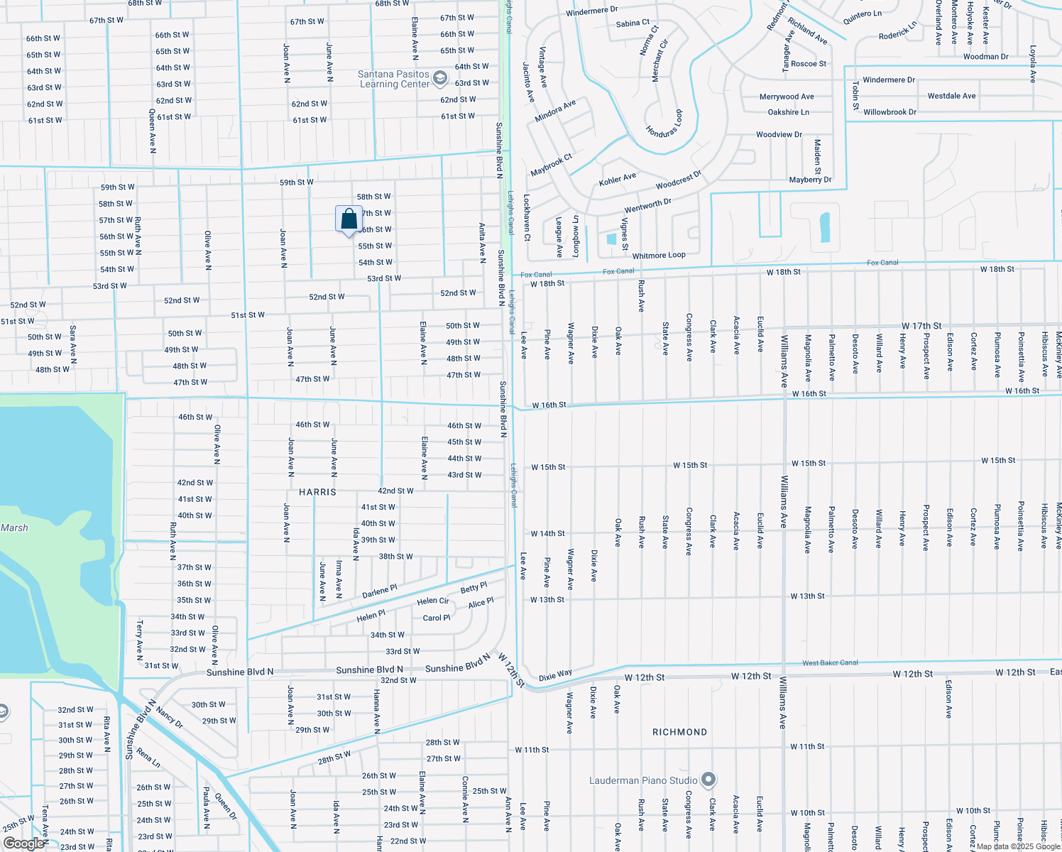 map of restaurants, bars, coffee shops, grocery stores, and more near 1514 Lee Avenue in Lehigh Acres