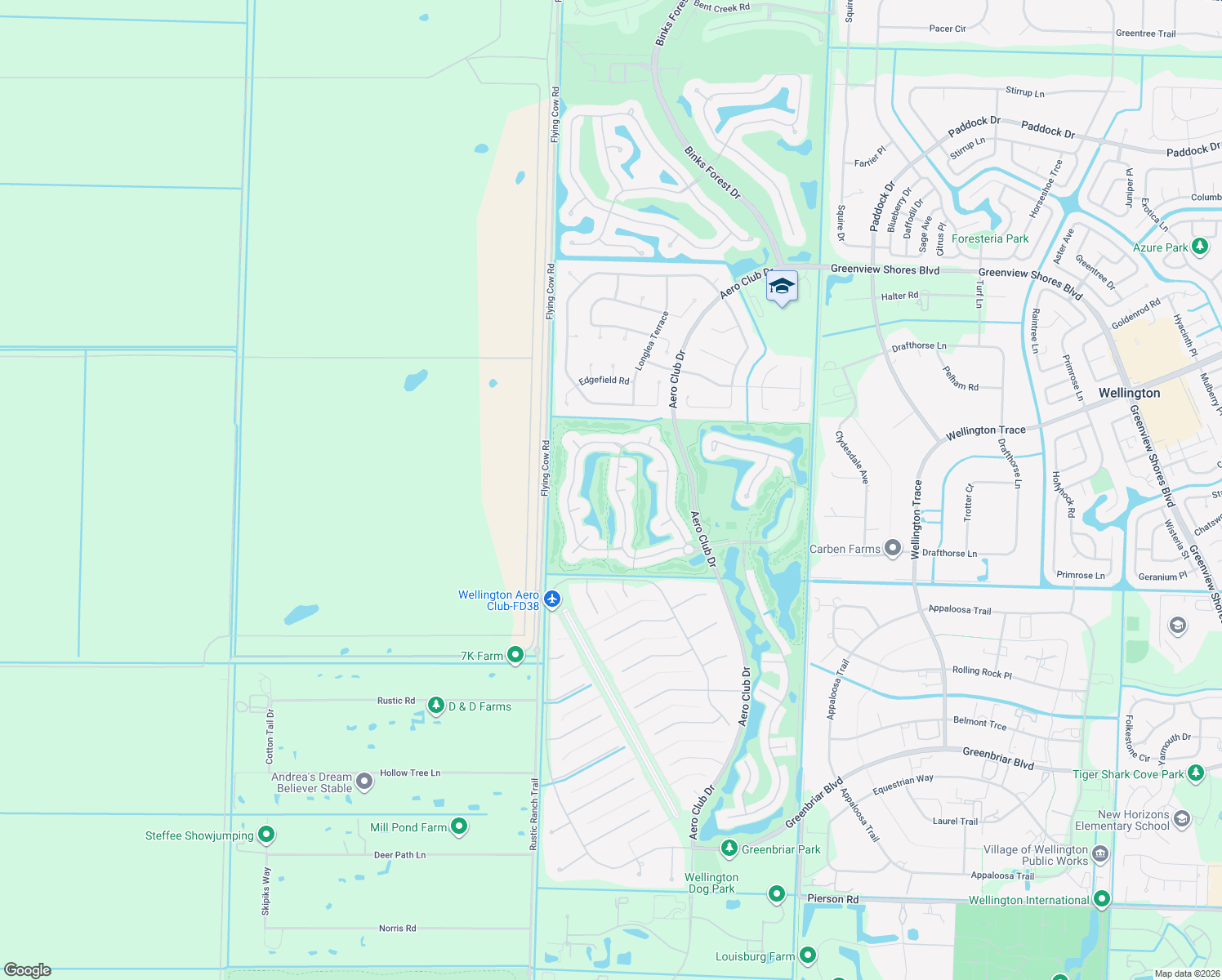 map of restaurants, bars, coffee shops, grocery stores, and more near 1940 South Club Drive in Wellington