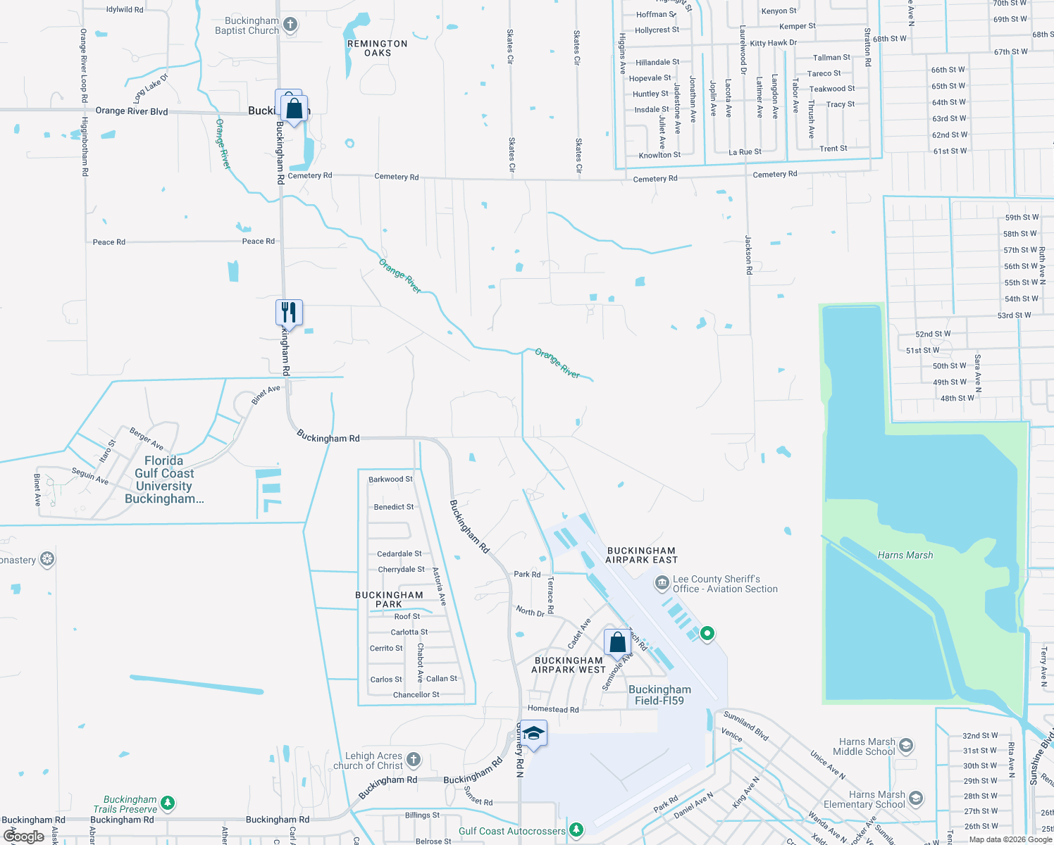 map of restaurants, bars, coffee shops, grocery stores, and more near 14681 Orange River Road in Fort Myers