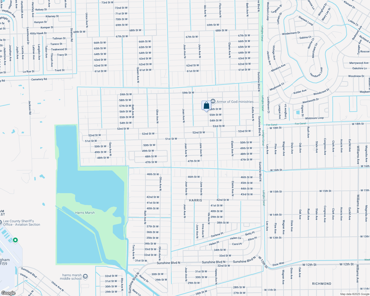 map of restaurants, bars, coffee shops, grocery stores, and more near 3000 49th Street West in Lehigh Acres