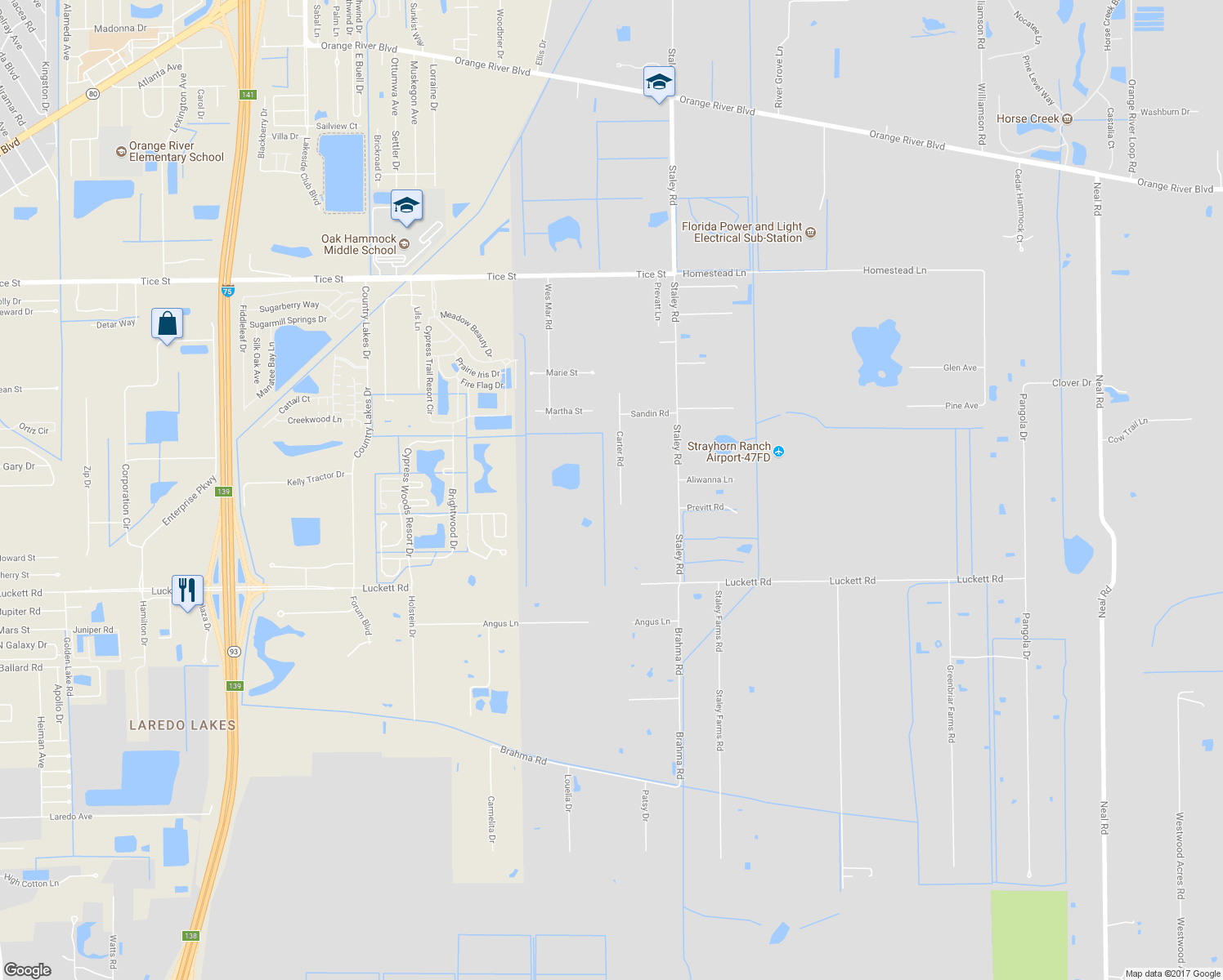 map of restaurants, bars, coffee shops, grocery stores, and more near 5720 Carter Road in Fort Myers