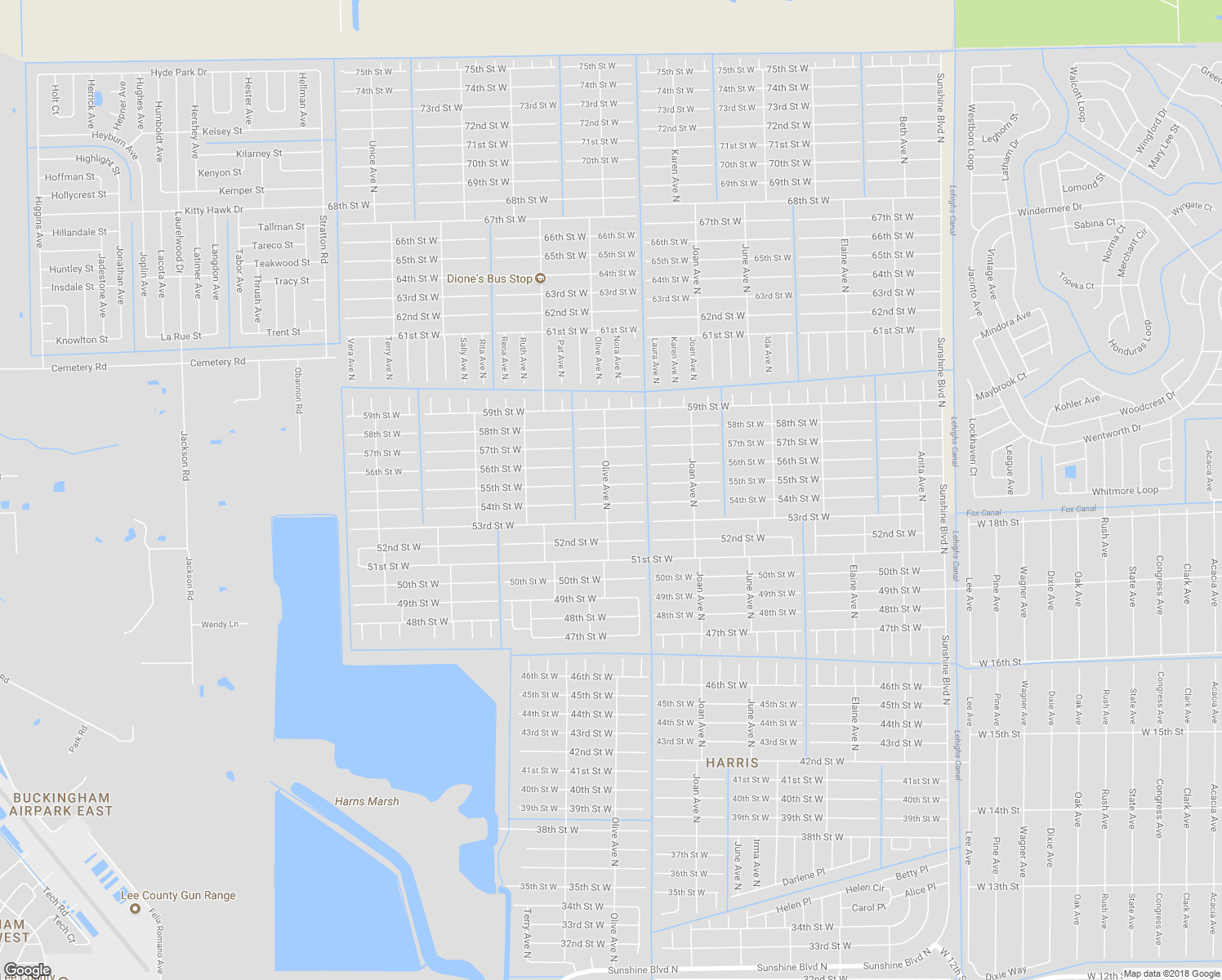 map of restaurants, bars, coffee shops, grocery stores, and more near 3115 55th Street West in Lehigh Acres
