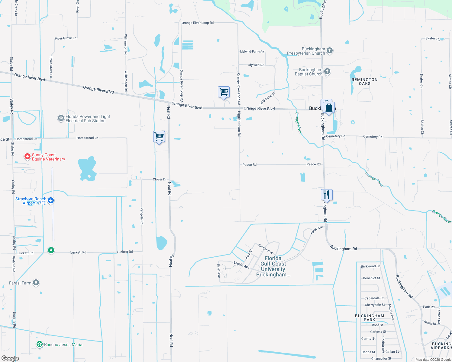 map of restaurants, bars, coffee shops, grocery stores, and more near 5300 Higginbotham Road in Fort Myers