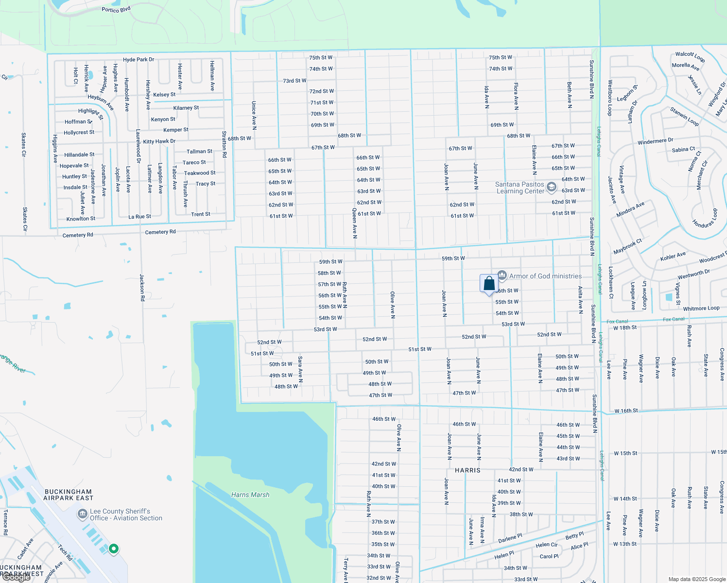 map of restaurants, bars, coffee shops, grocery stores, and more near 3220 56th Street West in Lehigh Acres