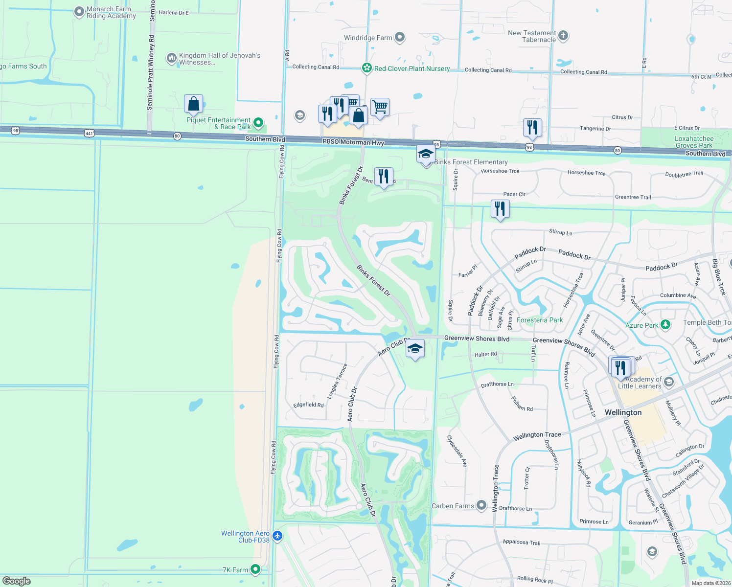 map of restaurants, bars, coffee shops, grocery stores, and more near 762 Cedar Cove Road in Wellington
